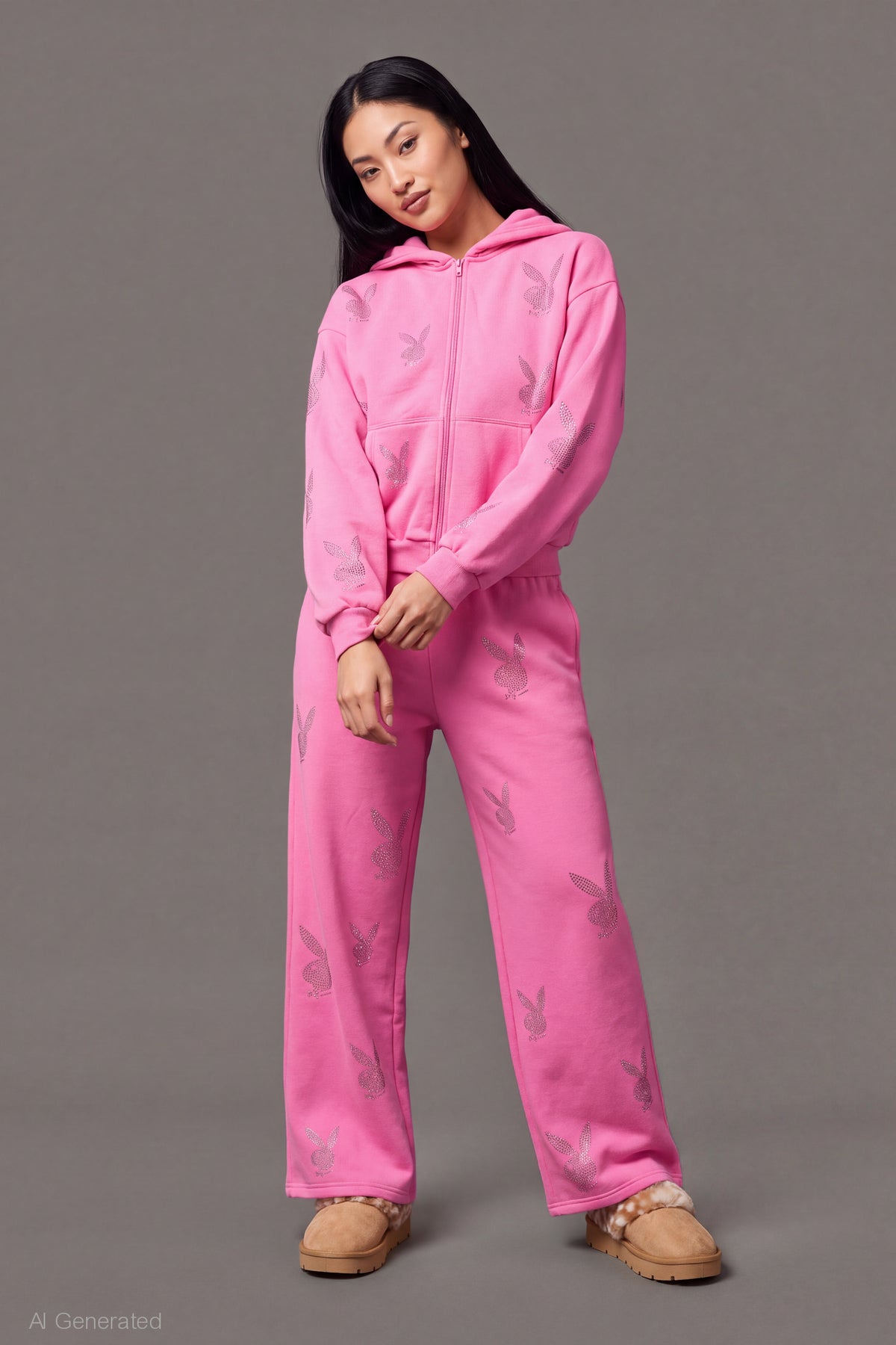 Playboy Rhinestone Ultra Wide Leg Sweatpant - Pink