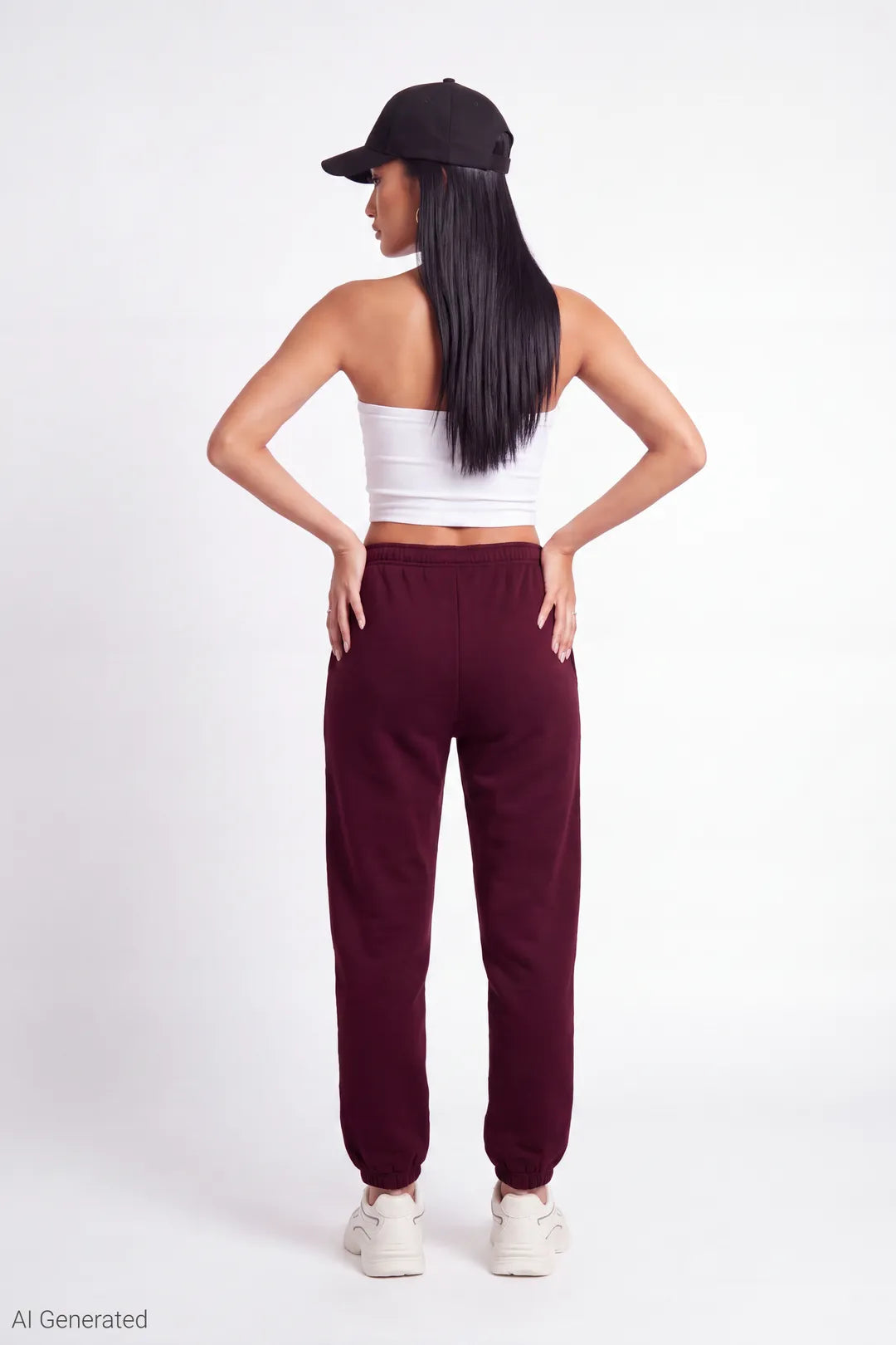 Alt View 2. Fleece Low Rise Slim Fit Jogger - Burgundy