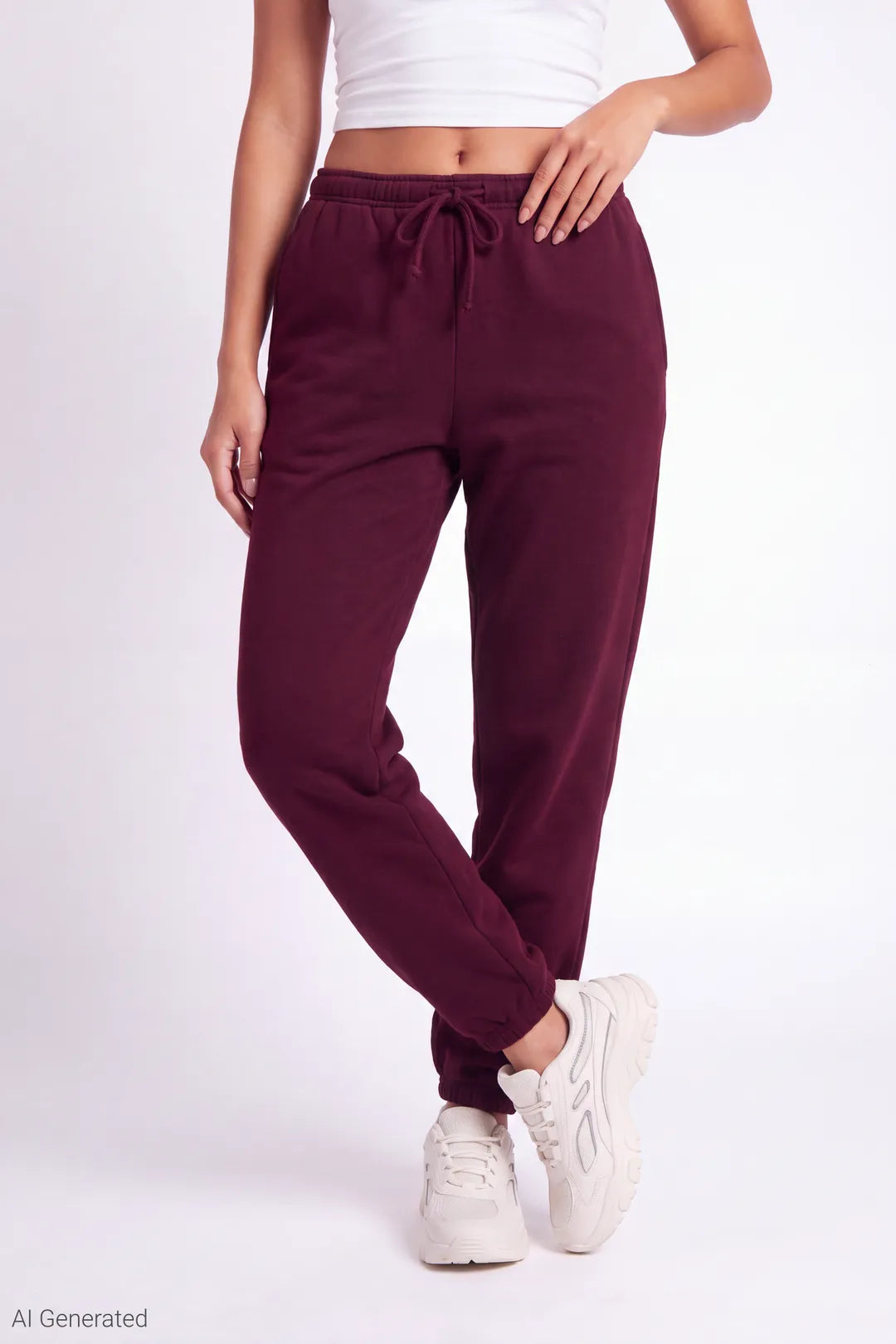 Alt View 3. Fleece Low Rise Slim Fit Jogger - Burgundy