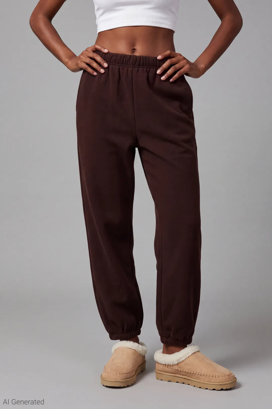 Alt View 3. Fleece Boyfriend Jogger - Brown