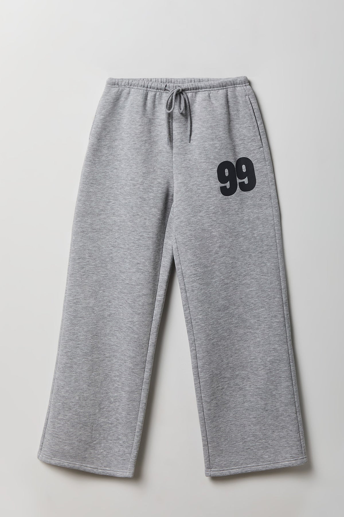 Graphic Fleece Low Rise Wide Leg Sweatpant - Heather Grey