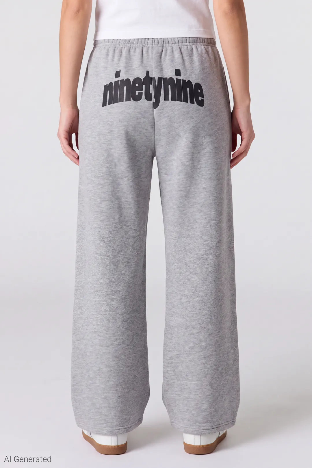 Alt View 3. Graphic Fleece Low Rise Wide Leg Sweatpant - Heather Grey