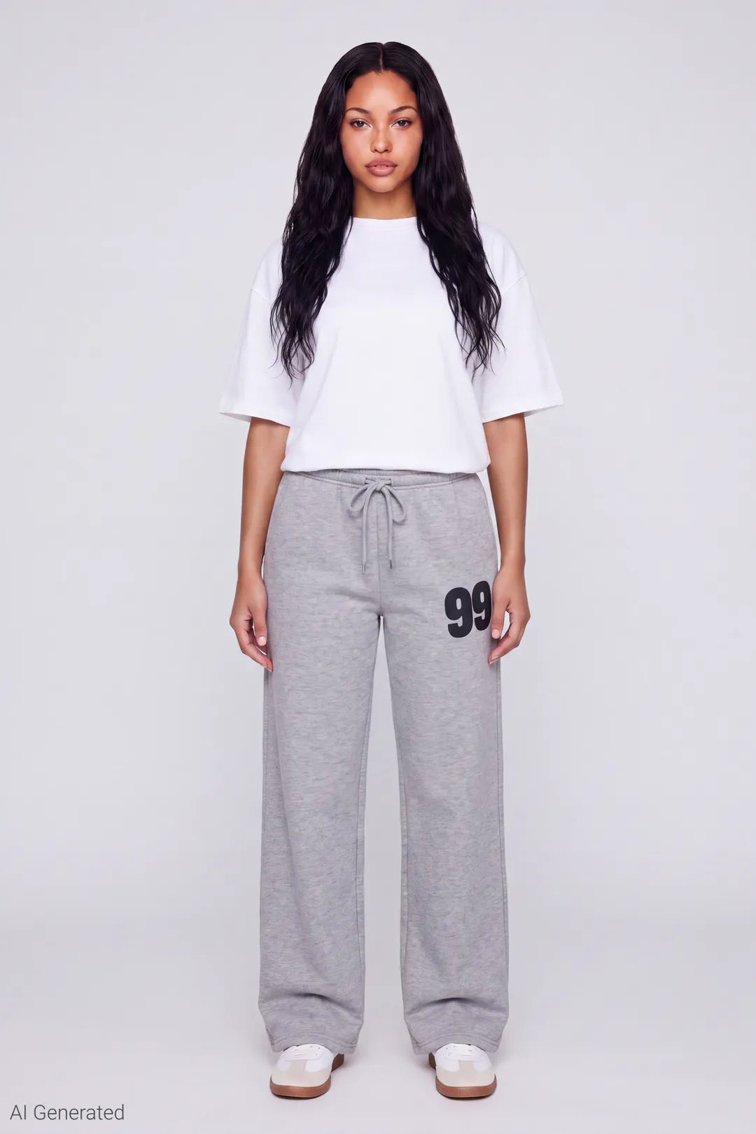 Graphic Fleece Low Rise Wide Leg Sweatpant - Heather Grey