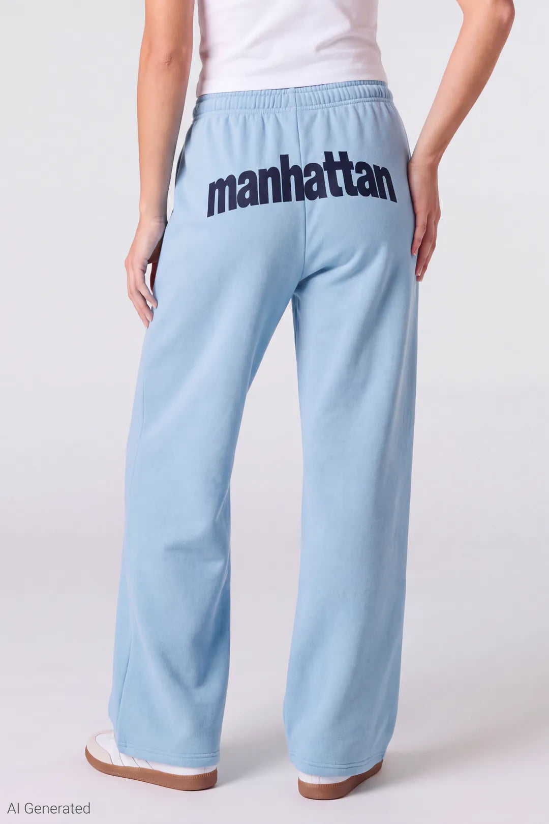 Alt View 3. Graphic Fleece Low Rise Wide Leg Sweatpant - Light Blue
