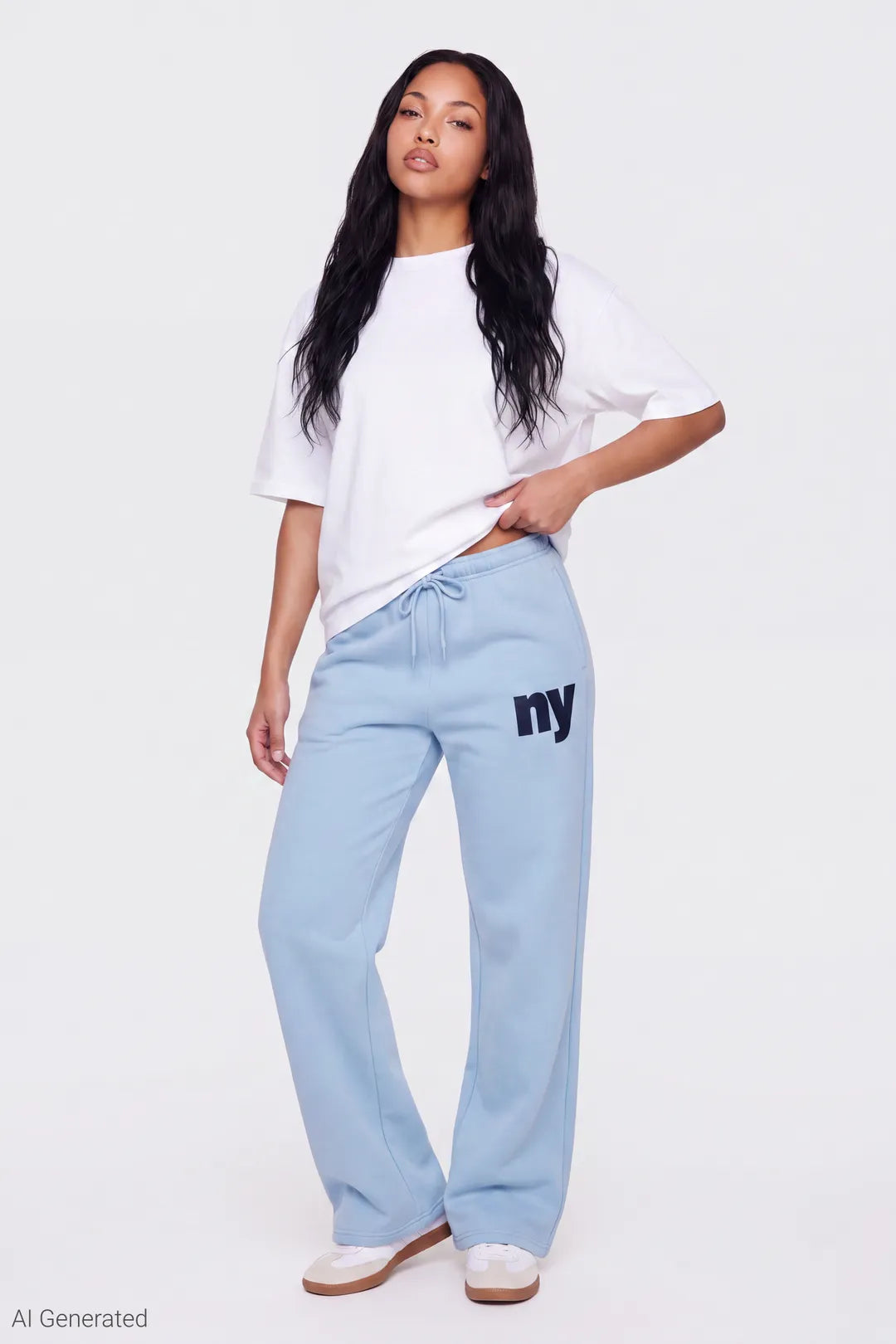 Graphic Fleece Low Rise Wide Leg Sweatpant - Light Blue