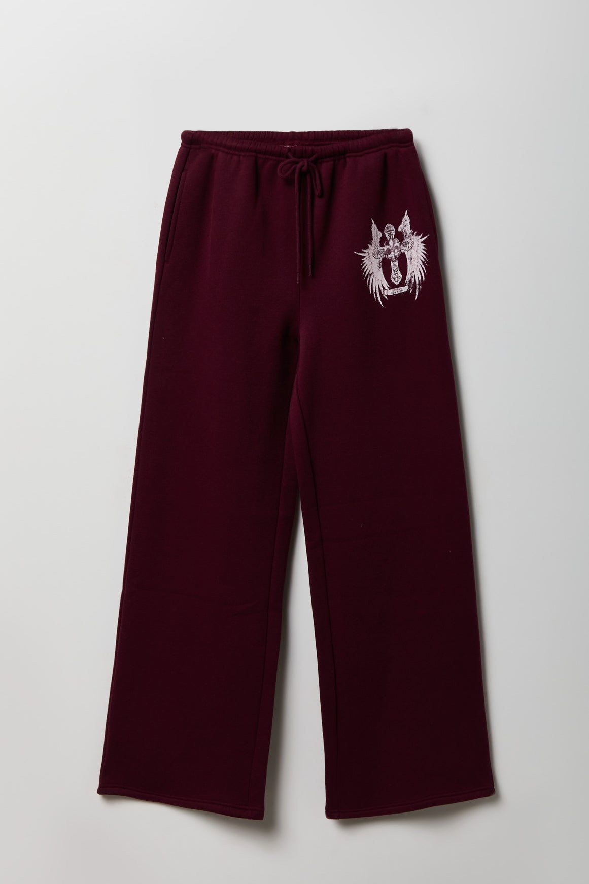Fleece Graphic Wide Leg Sweatpant - Burgundy