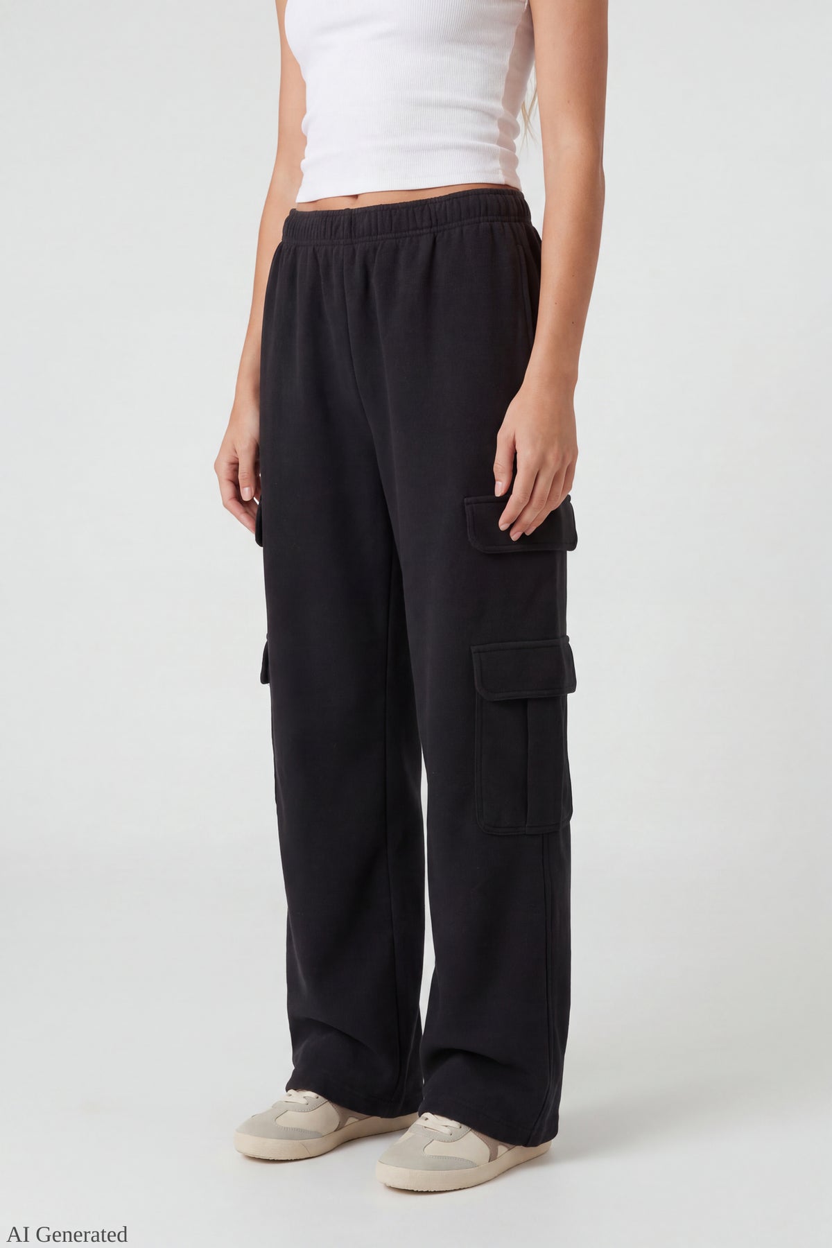 Alt View 3. Fleece Ultra-Wide Cargo Sweatpant - Black