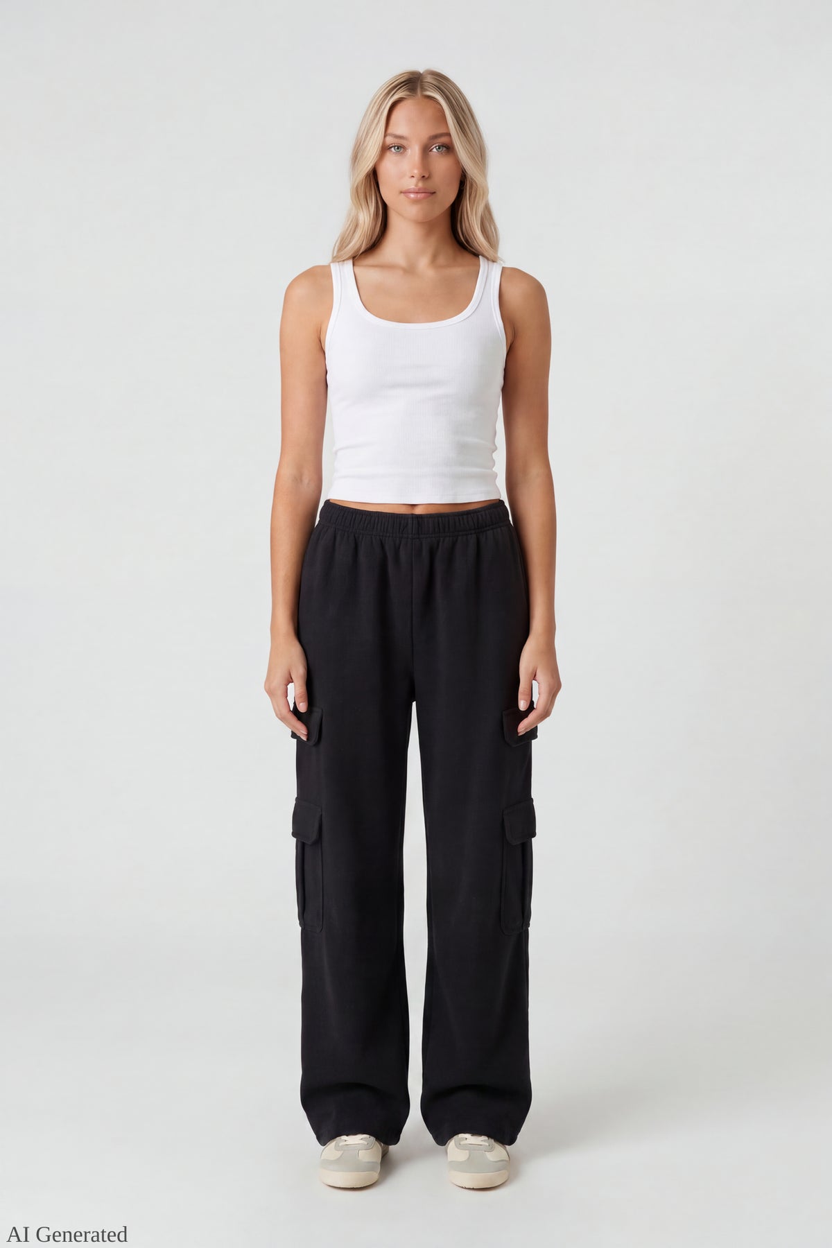 Fleece Ultra-Wide Cargo Sweatpant - Black