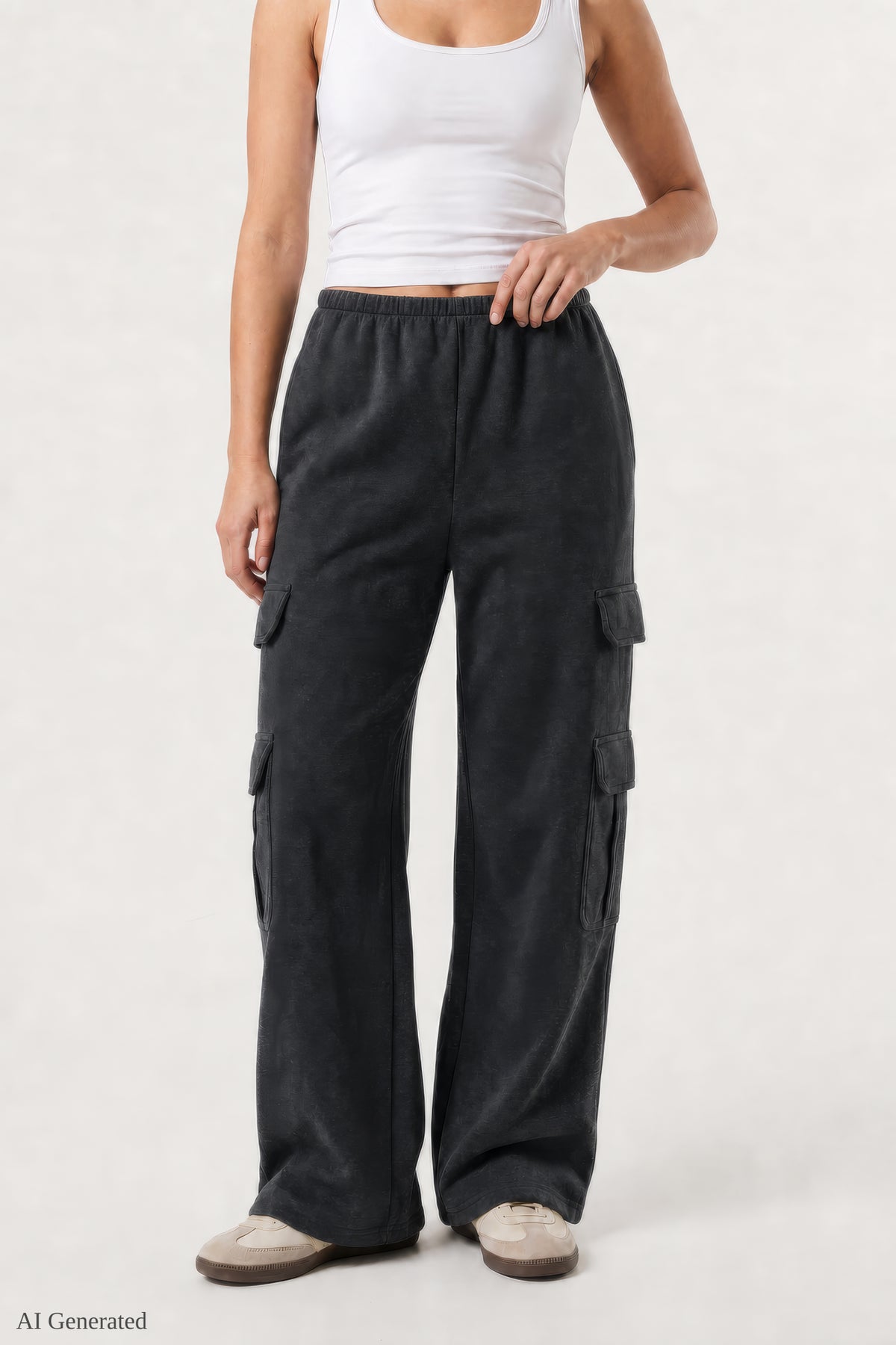 Alt View 3. Fleece Ultra-Wide Cargo Sweatpant - Charcoal
