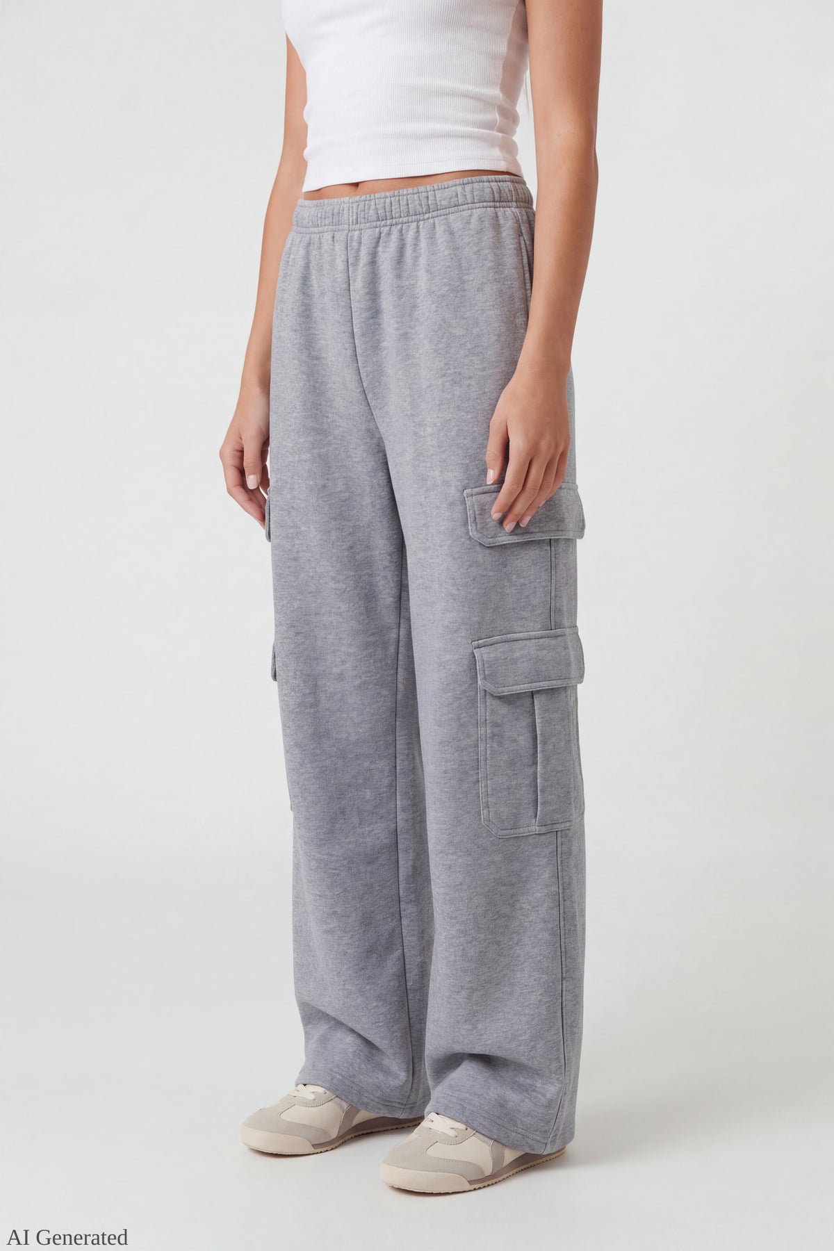 Alt View 3. Fleece Ultra-Wide Cargo Sweatpant - Heather Grey