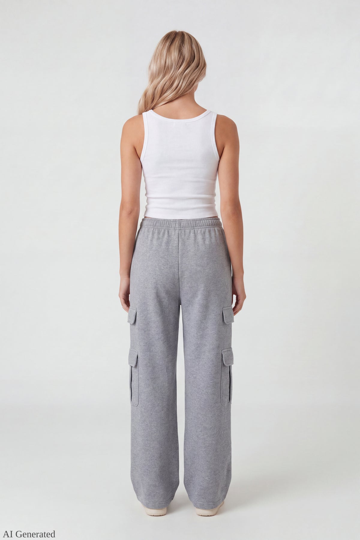Alt View 2. Fleece Ultra-Wide Cargo Sweatpant - Heather Grey