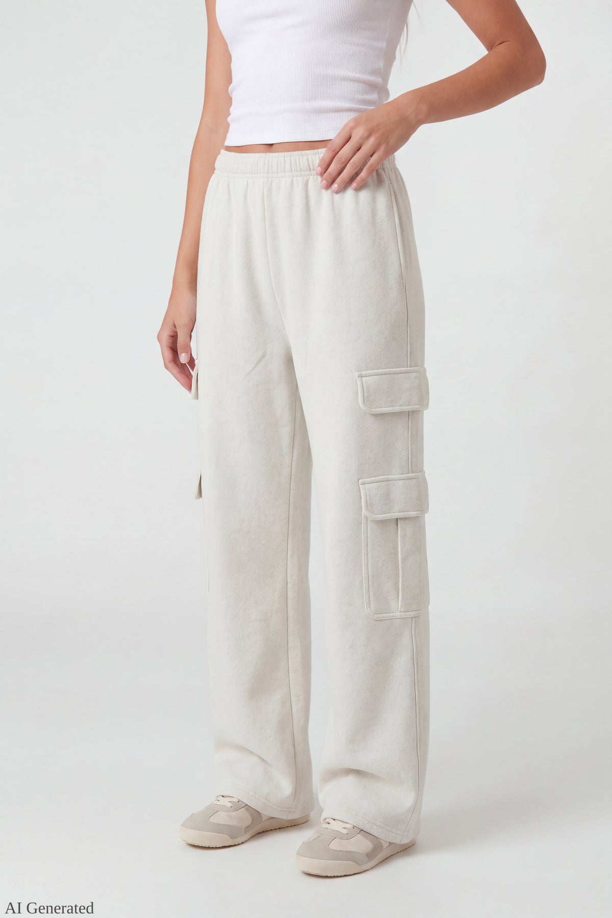 Alt View 3. Fleece Ultra-Wide Cargo Sweatpant - Light Grey