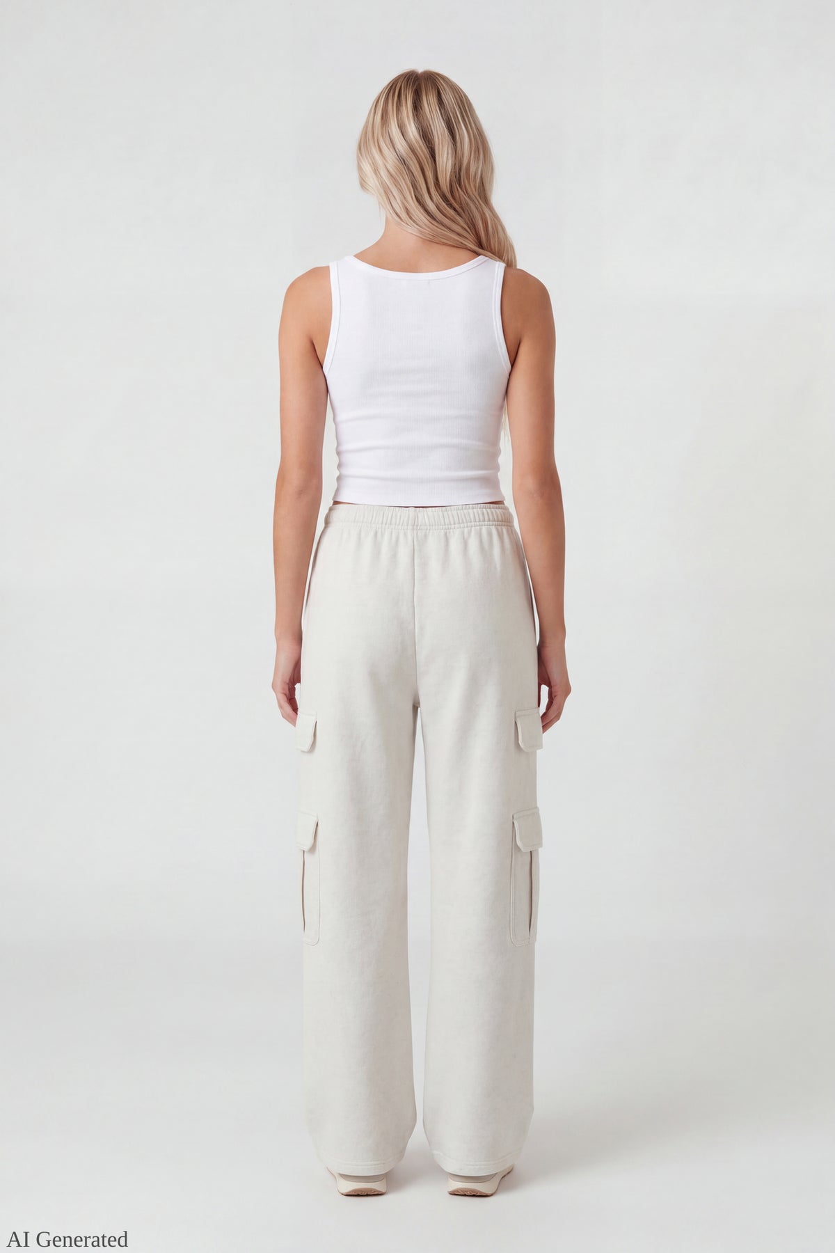 Alt View 2. Fleece Ultra-Wide Cargo Sweatpant - Light Grey
