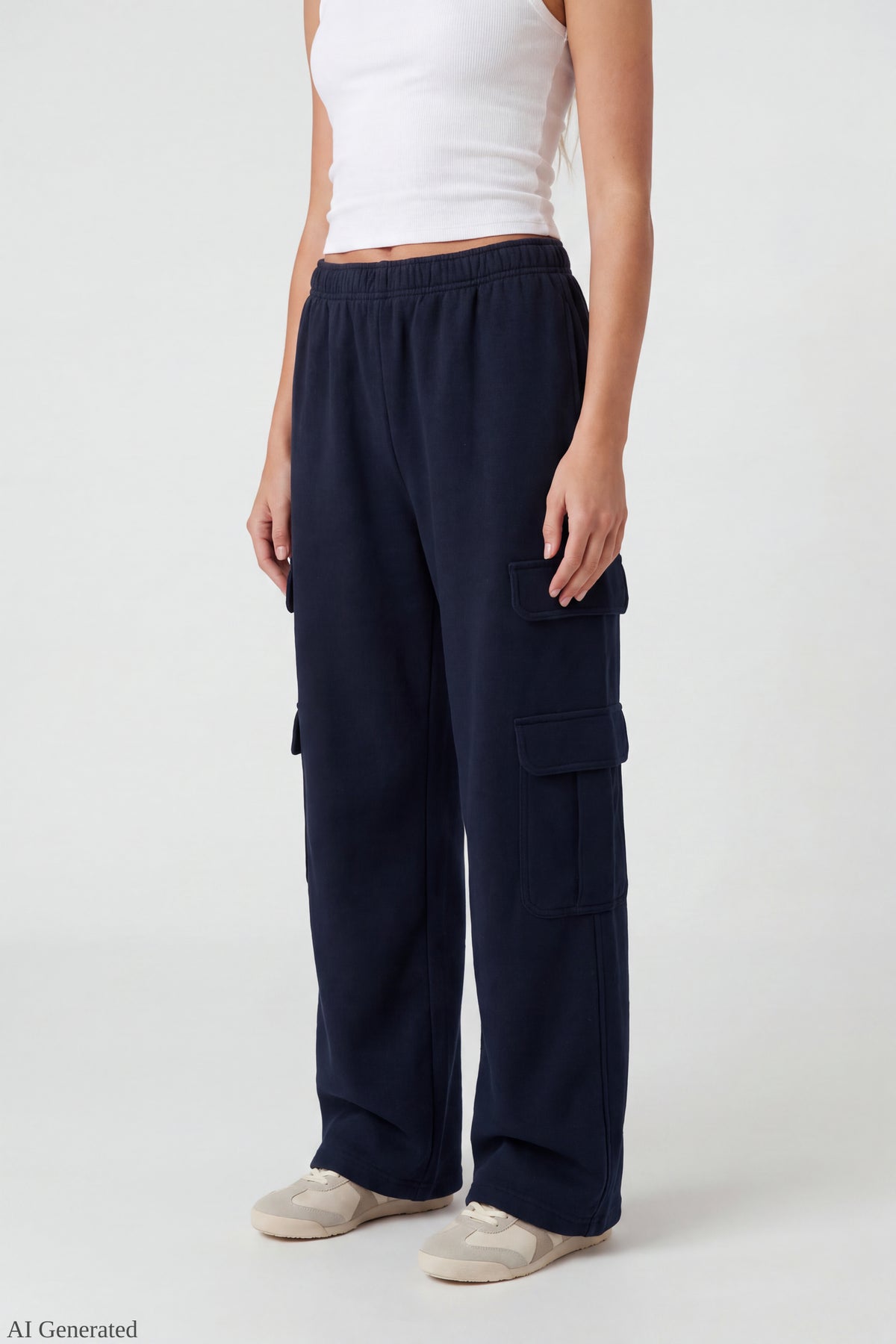 Alt View 3. Fleece Ultra-Wide Cargo Sweatpant - Dark Blue