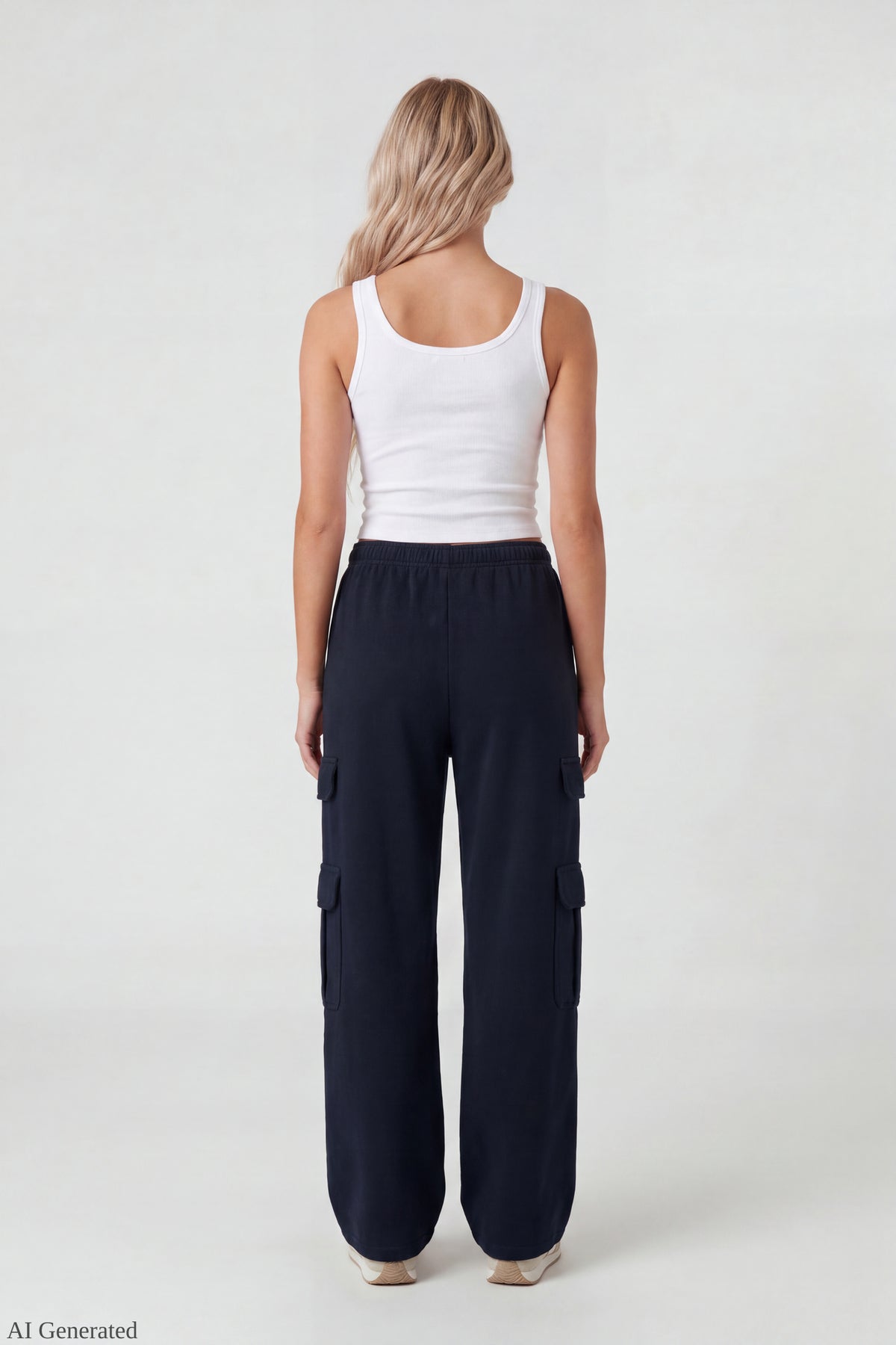 Alt View 2. Fleece Ultra-Wide Cargo Sweatpant - Dark Blue
