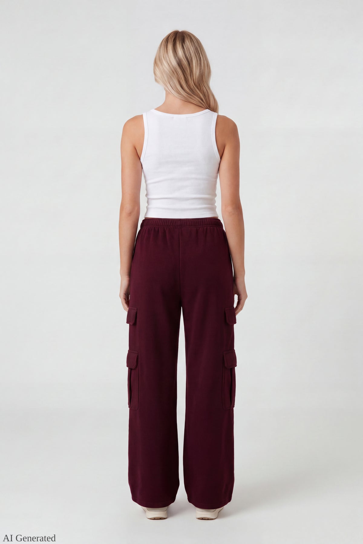 Alt View 2. Fleece Ultra-Wide Cargo Sweatpant - Burgundy