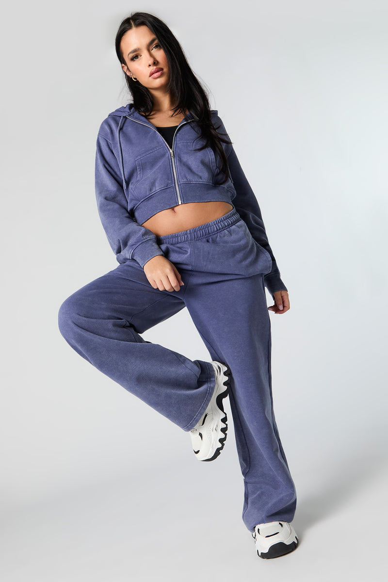 Fleece Washed Wide Leg Sweatpant