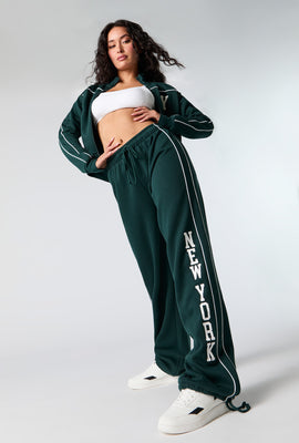 Graphic Fleece Wide Leg Self Tie Sweatpant