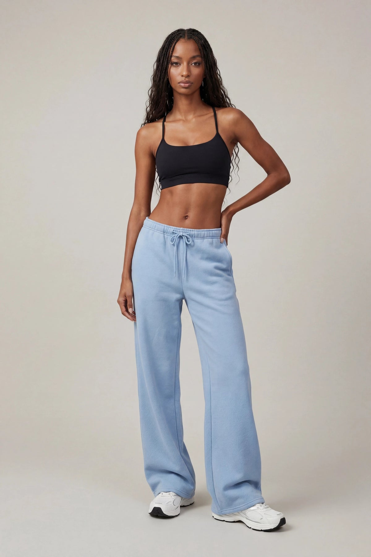 Fleece Low Rise Wide Leg Sweatpant - Light Blue