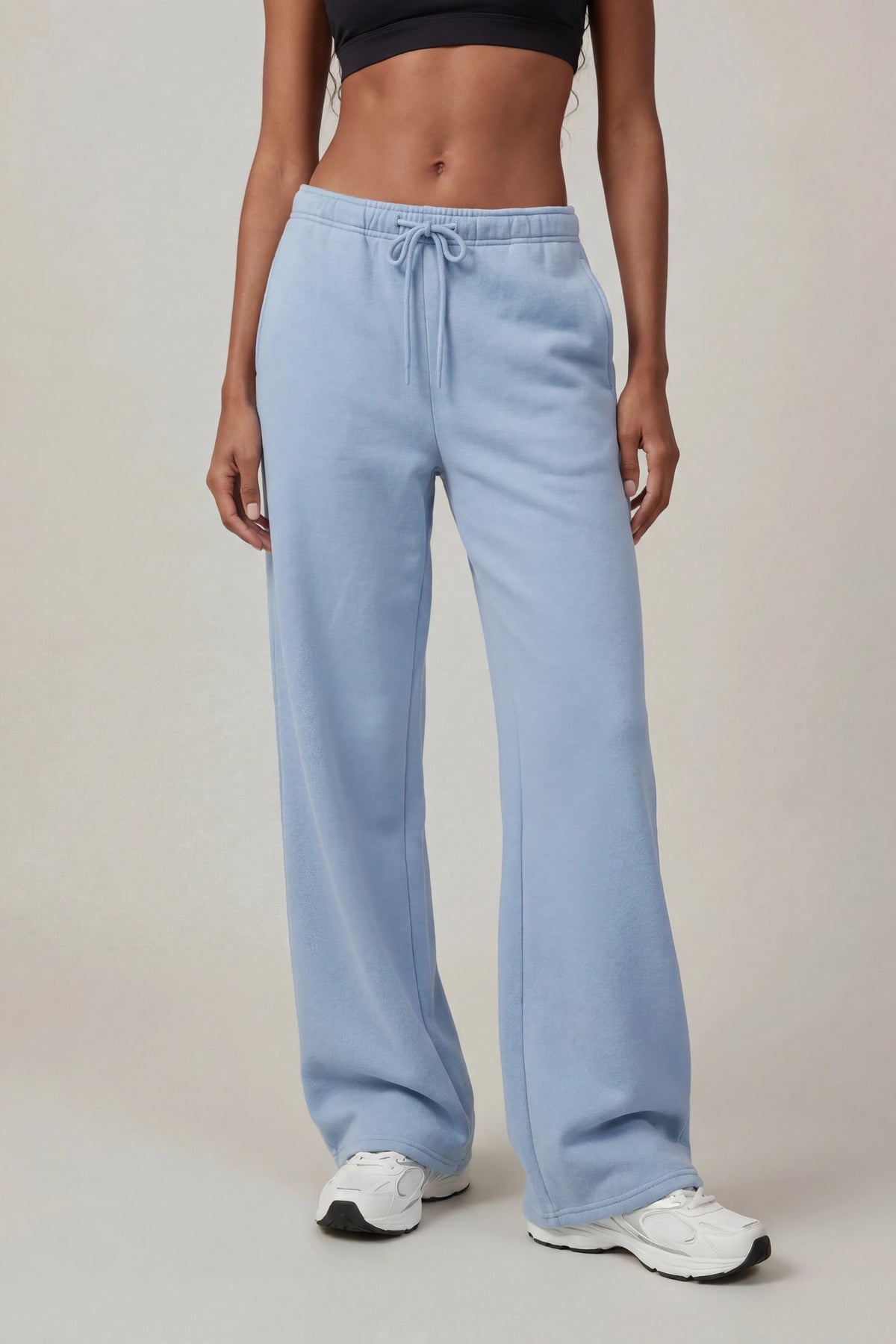 Alt View 3. Fleece Low Rise Wide Leg Sweatpant - Light Blue