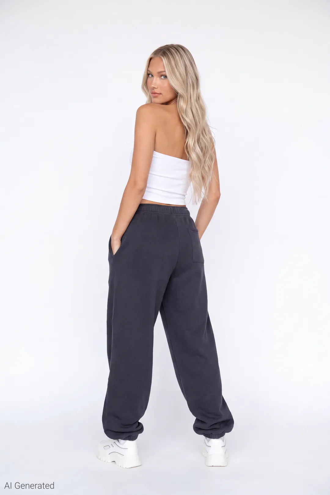 Alt View 2. Fleece Baggy Sweatpant - Dark Grey