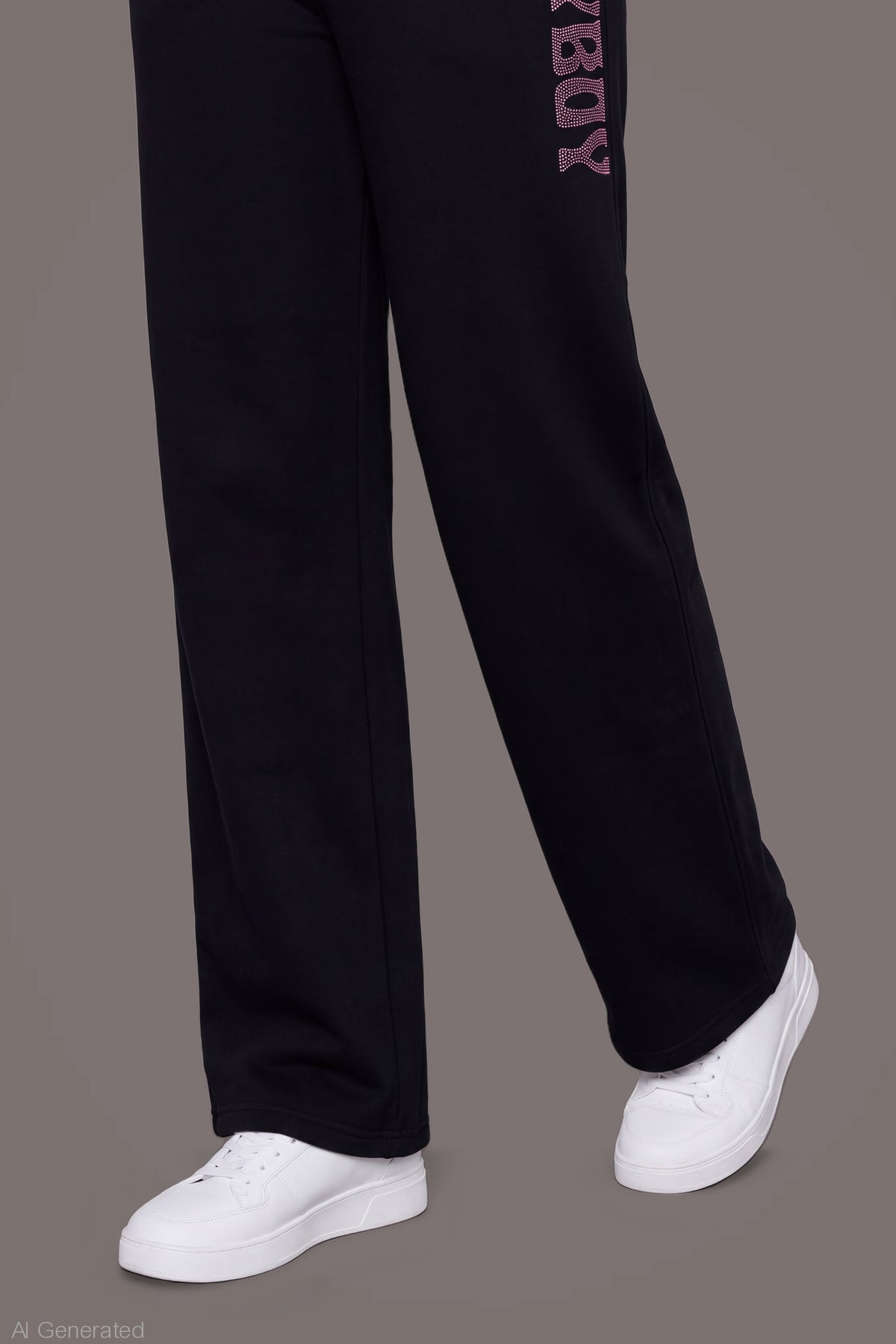 Alt View 6. Playboy Rhinestone Wide Leg Sweatpant - Black