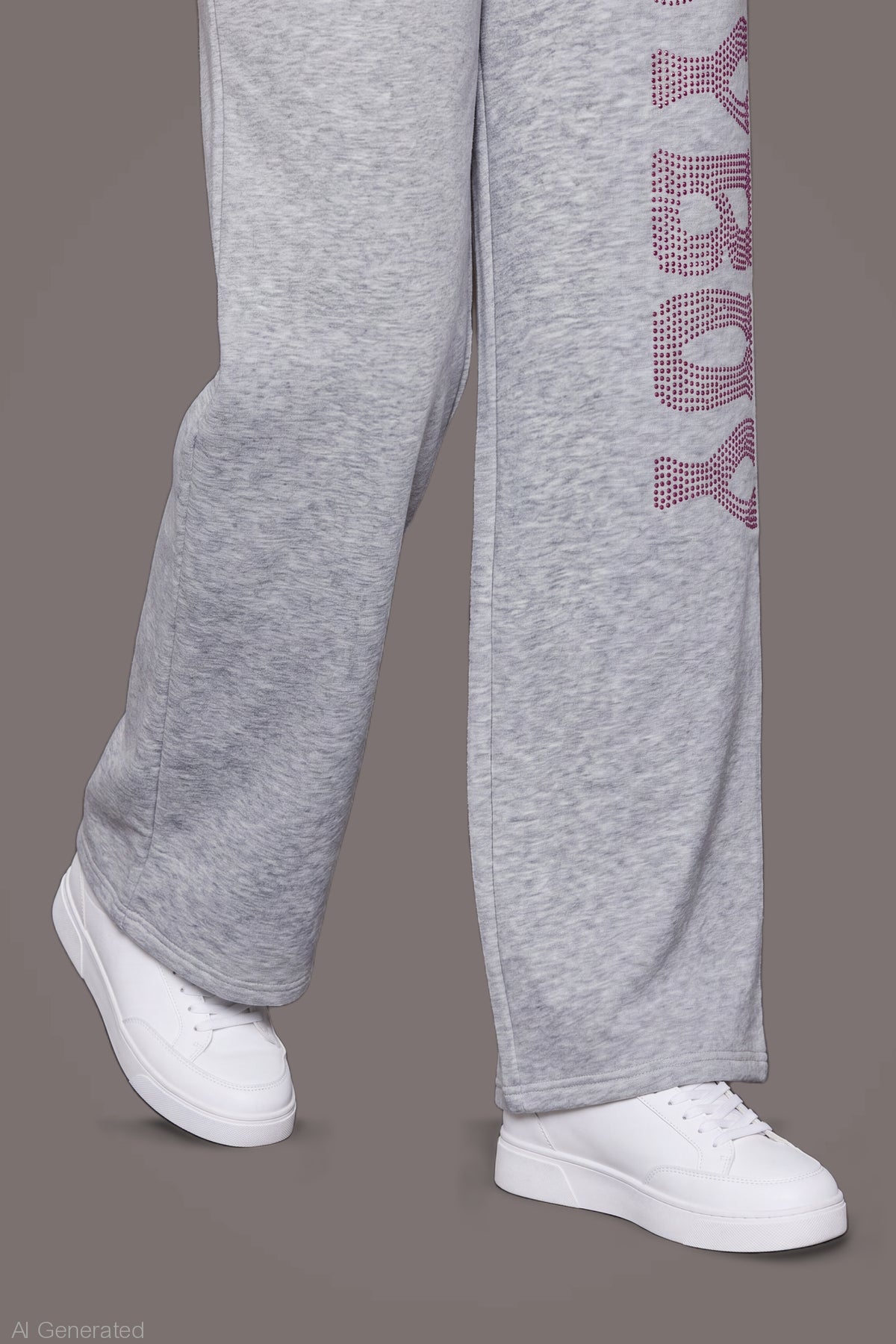 Alt View 6. Playboy Rhinestone Wide Leg Sweatpant - Heather Grey