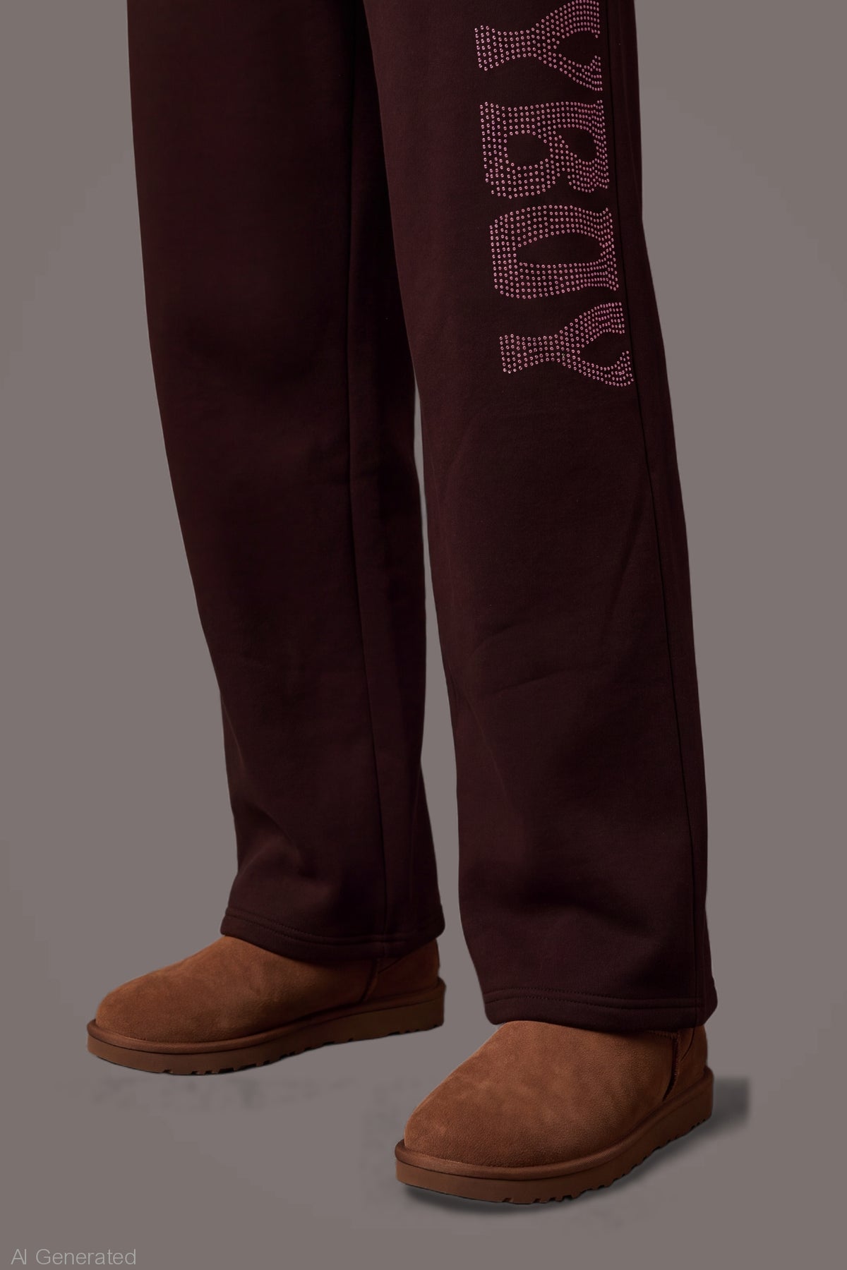 Alt View 6. Playboy Rhinestone Wide Leg Sweatpant - Brown