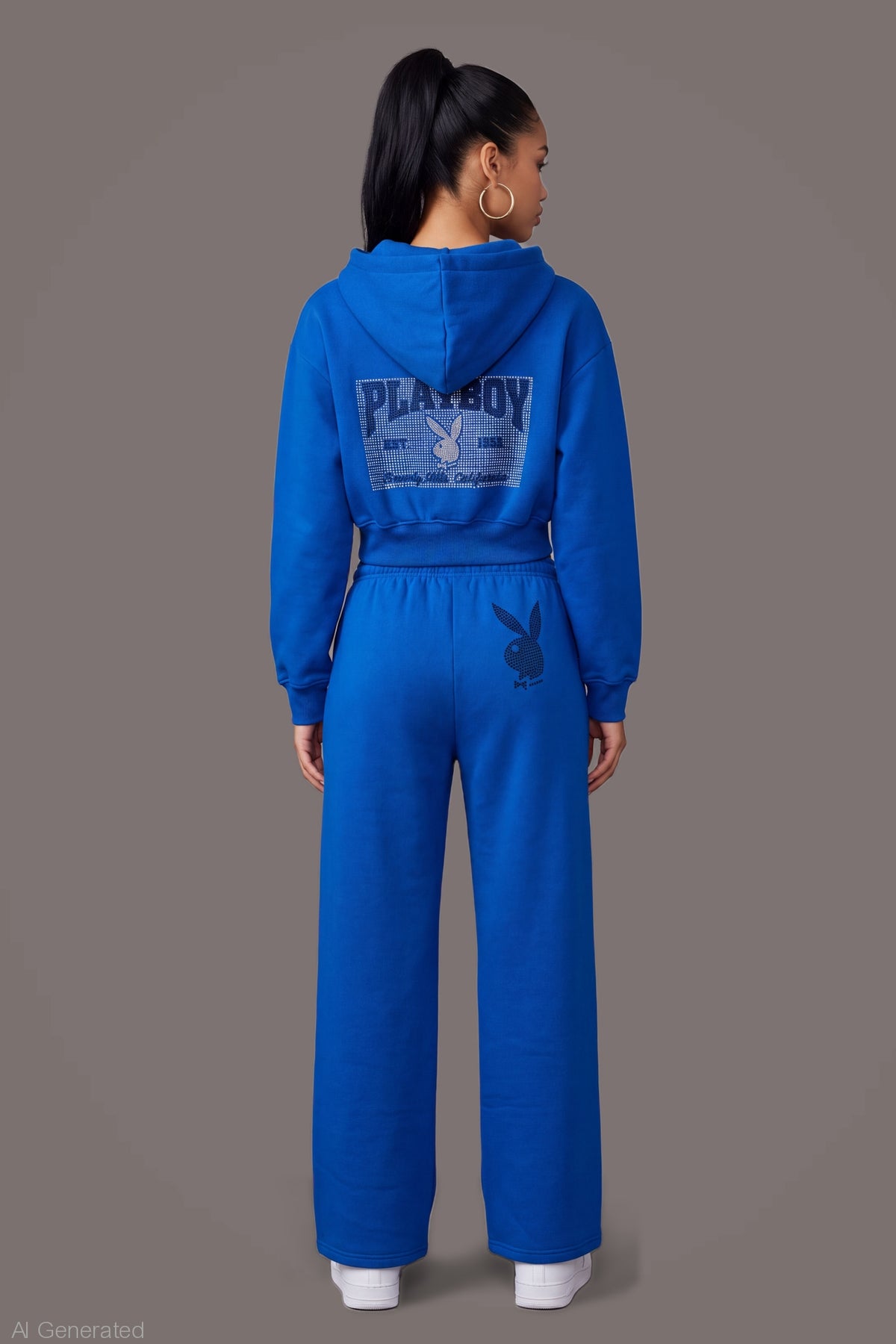 Alt View 4. Playboy Rhinestone Wide Leg Sweatpant - Blue