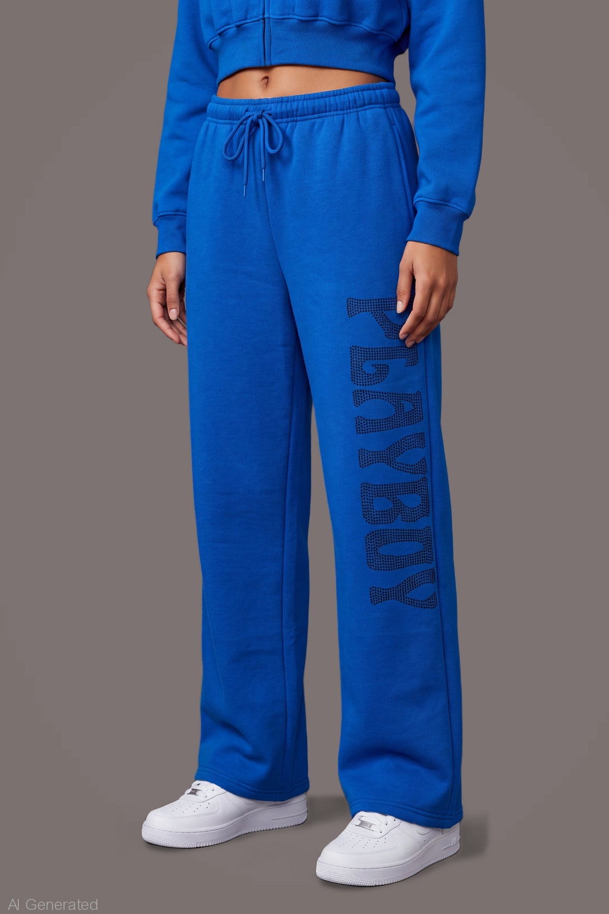 Alt View 5. Playboy Rhinestone Wide Leg Sweatpant - Blue