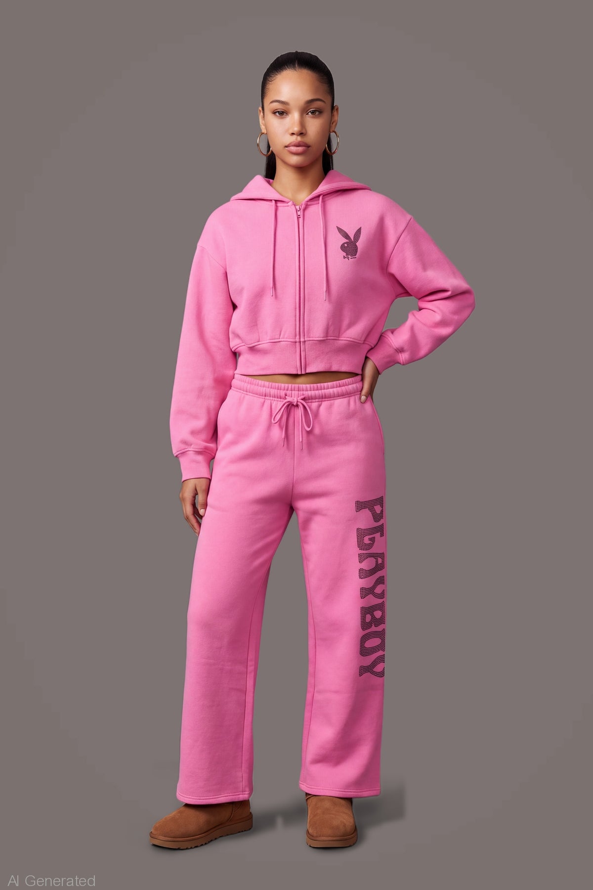Alt View 3. Playboy Rhinestone Wide Leg Sweatpant - Pink