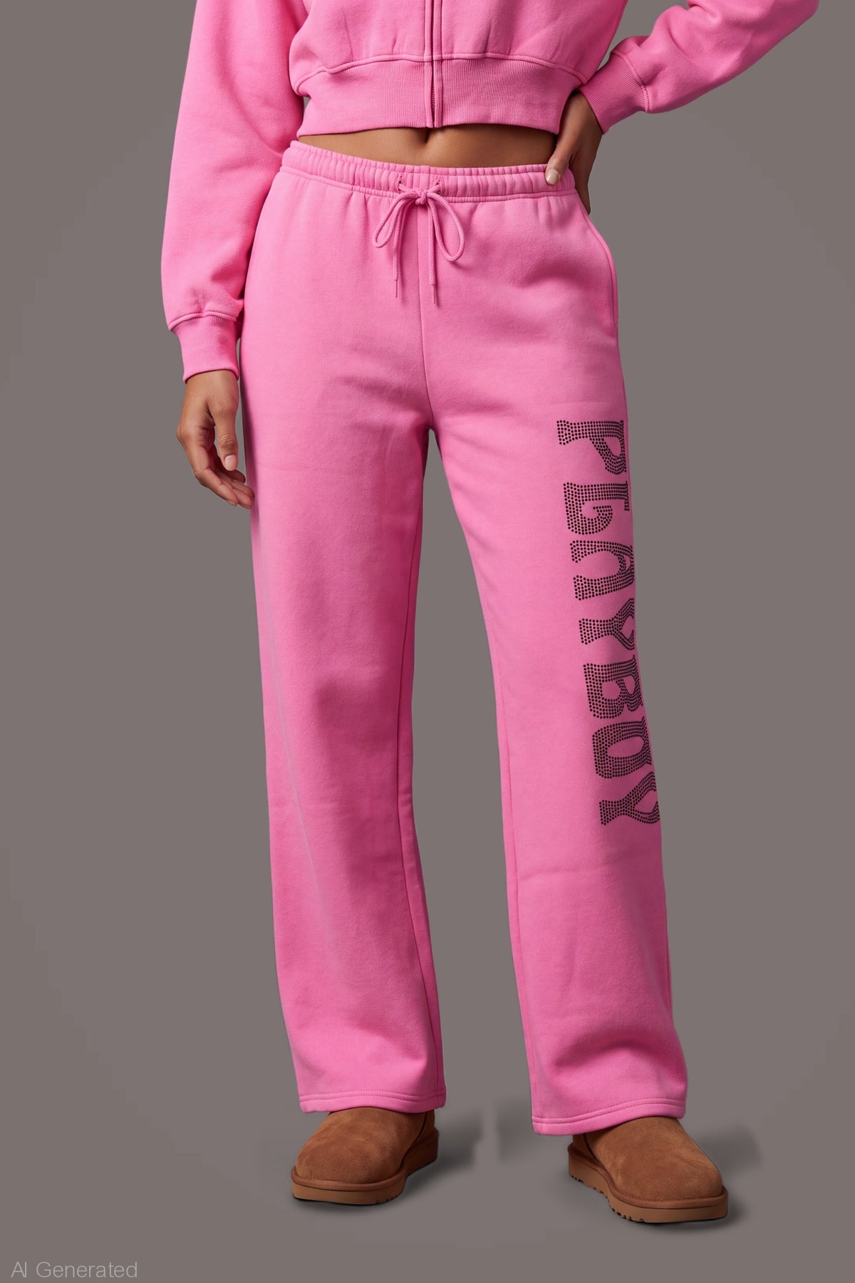 Alt View 5. Playboy Rhinestone Wide Leg Sweatpant - Pink
