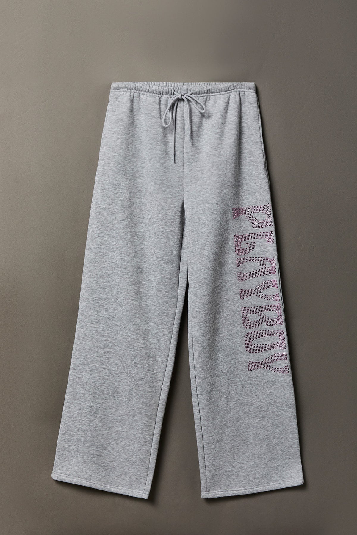 Playboy Rhinestone Wide Leg Sweatpant - Heather Grey