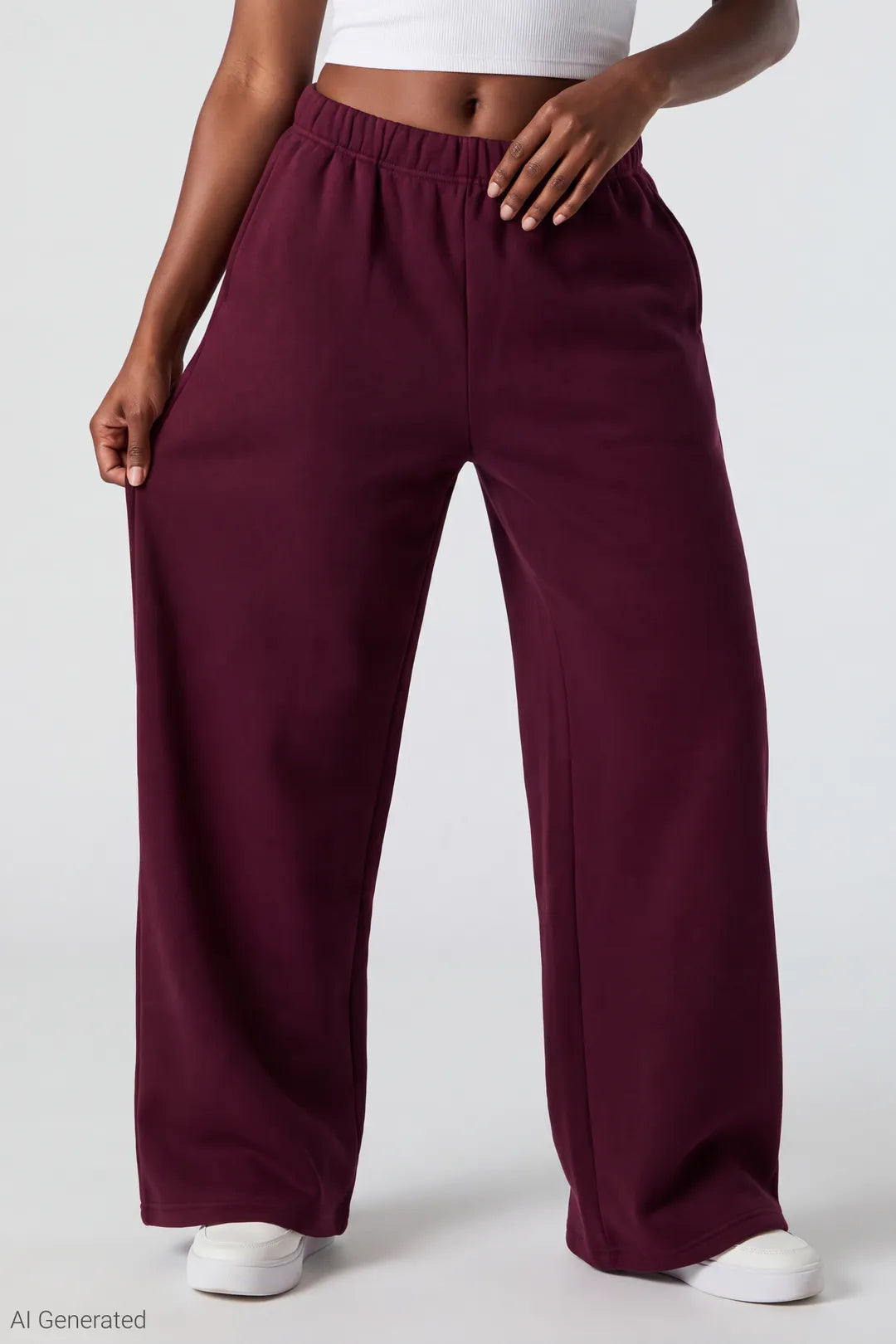 Alt View 3. Fleece Ultra Wide Sweatpant - Burgundy