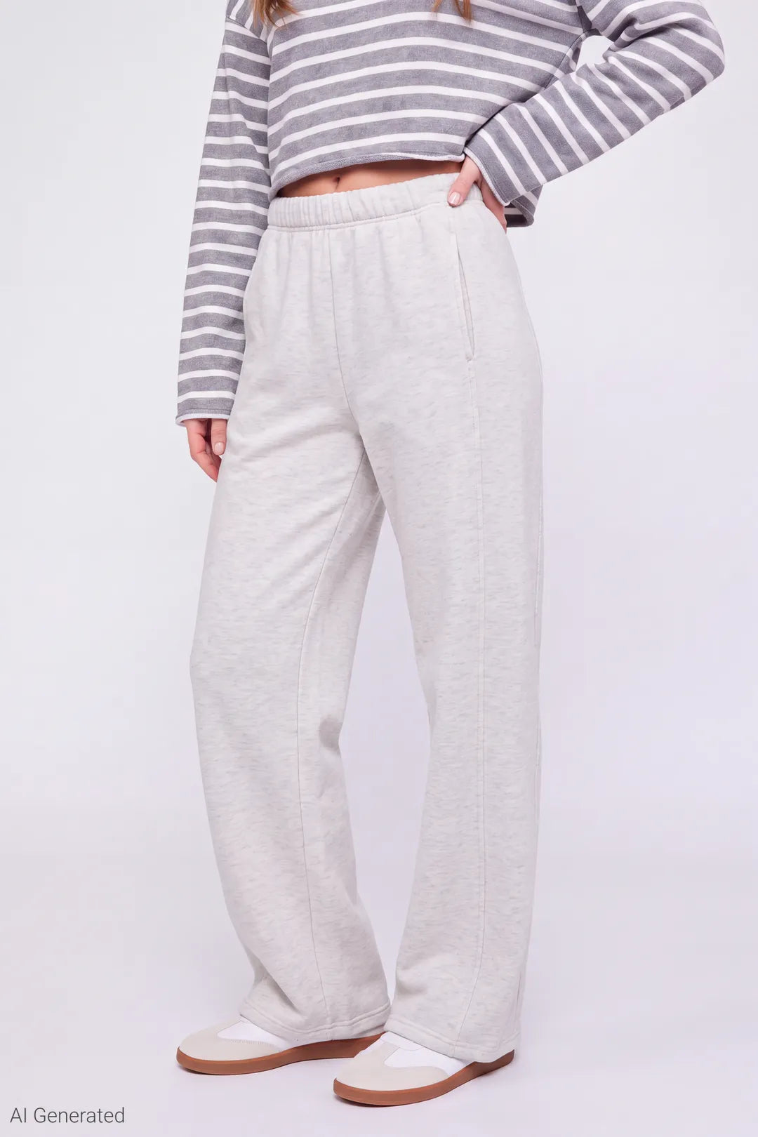 Alt View 3. Fleece Baggy Sweatpant - Light Grey