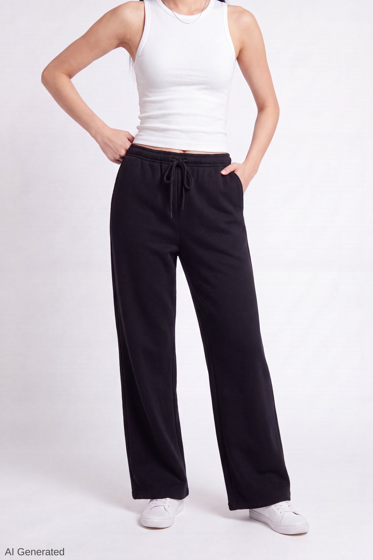 Alt View 3. Fleece Low Rise Wide Leg Sweatpant - Black
