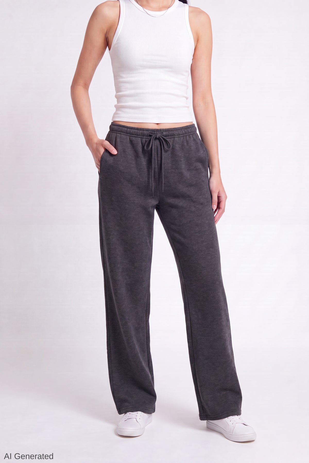 Alt View 3. Fleece Low Rise Wide Leg Sweatpant - Charcoal