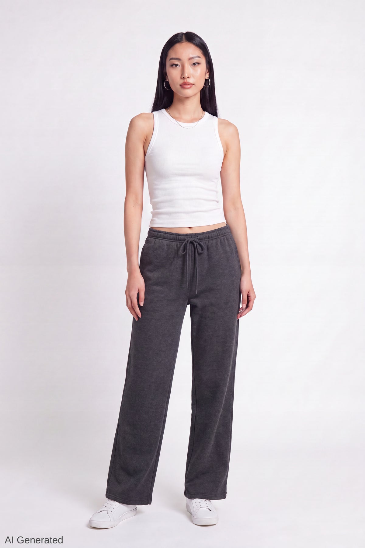 Fleece Low Rise Wide Leg Sweatpant - Charcoal