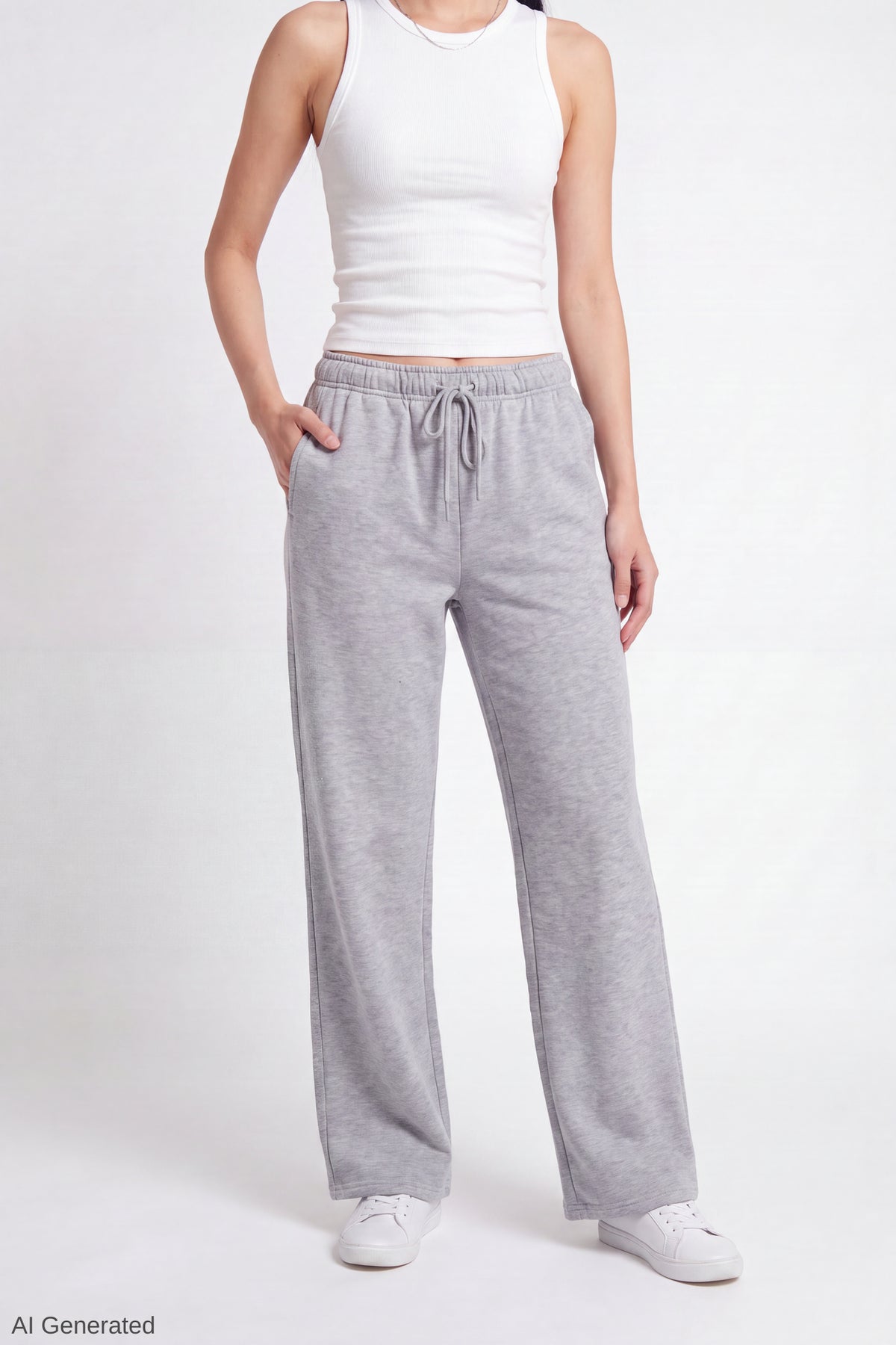 Alt View 3. Fleece Low Rise Wide Leg Sweatpant - Heather Grey