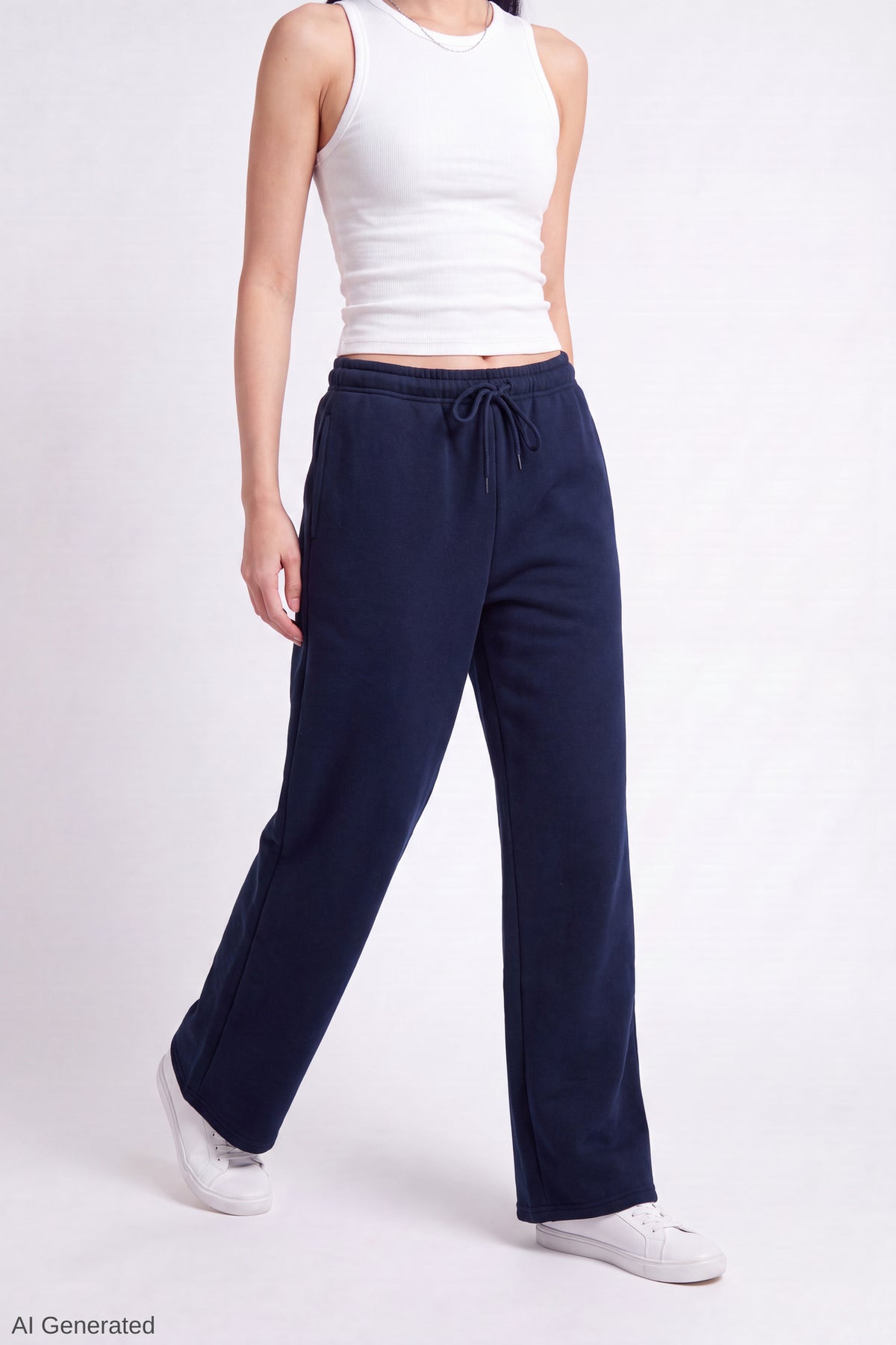 Alt View 3. Fleece Low Rise Wide Leg Sweatpant - Dark Blue