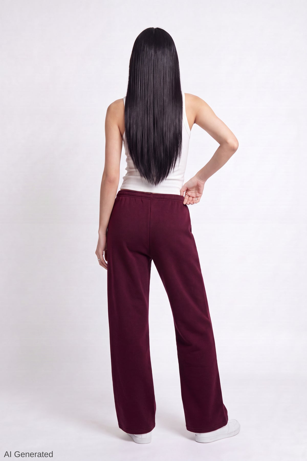 Alt View 2. Fleece Low Rise Wide Leg Sweatpant - Burgundy
