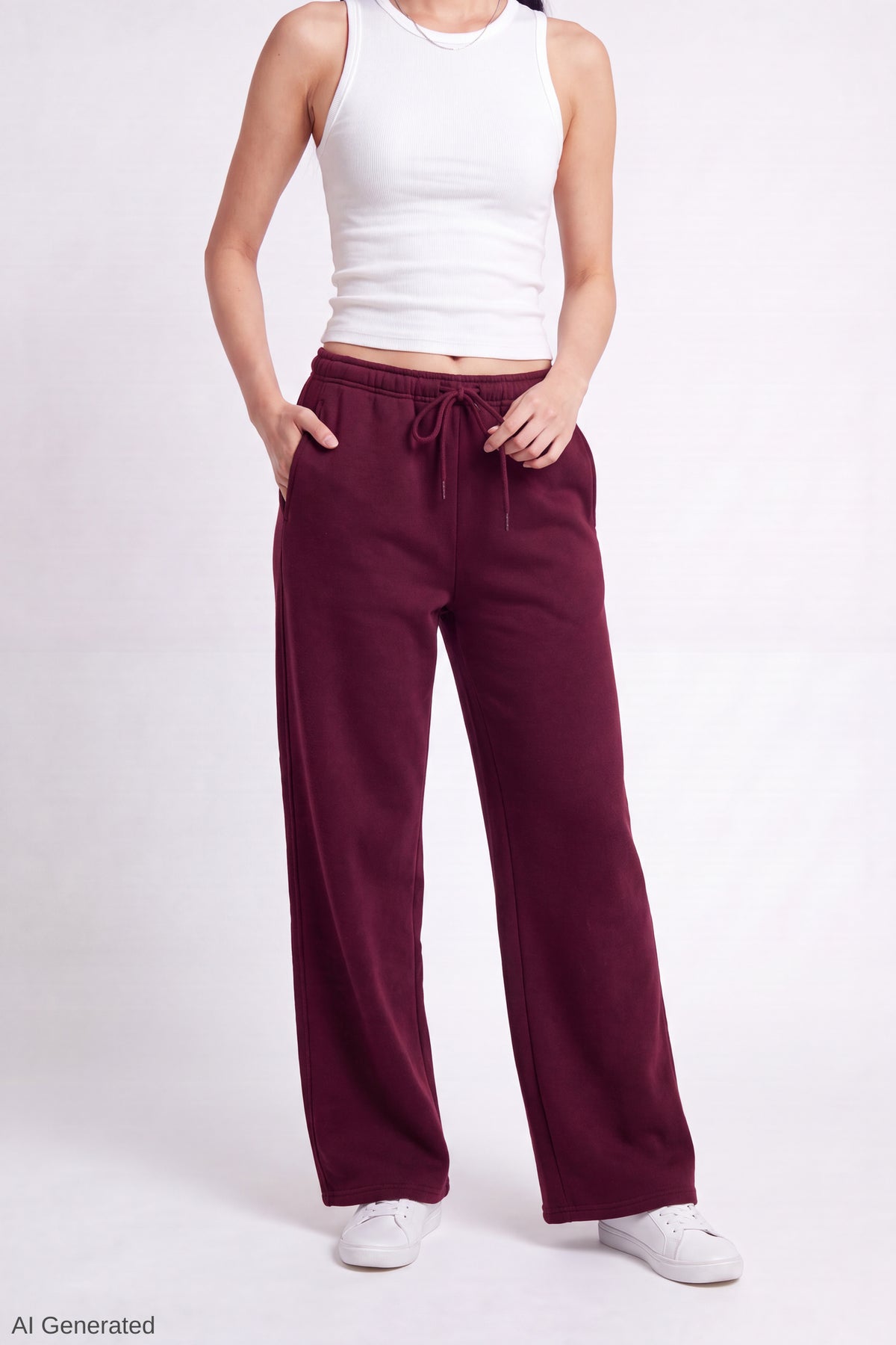 Alt View 3. Fleece Low Rise Wide Leg Sweatpant - Burgundy