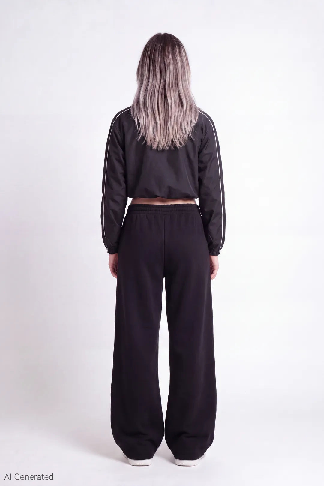 Alt View 2. Fleece Low Rise Wide Leg Sweatpant - Black