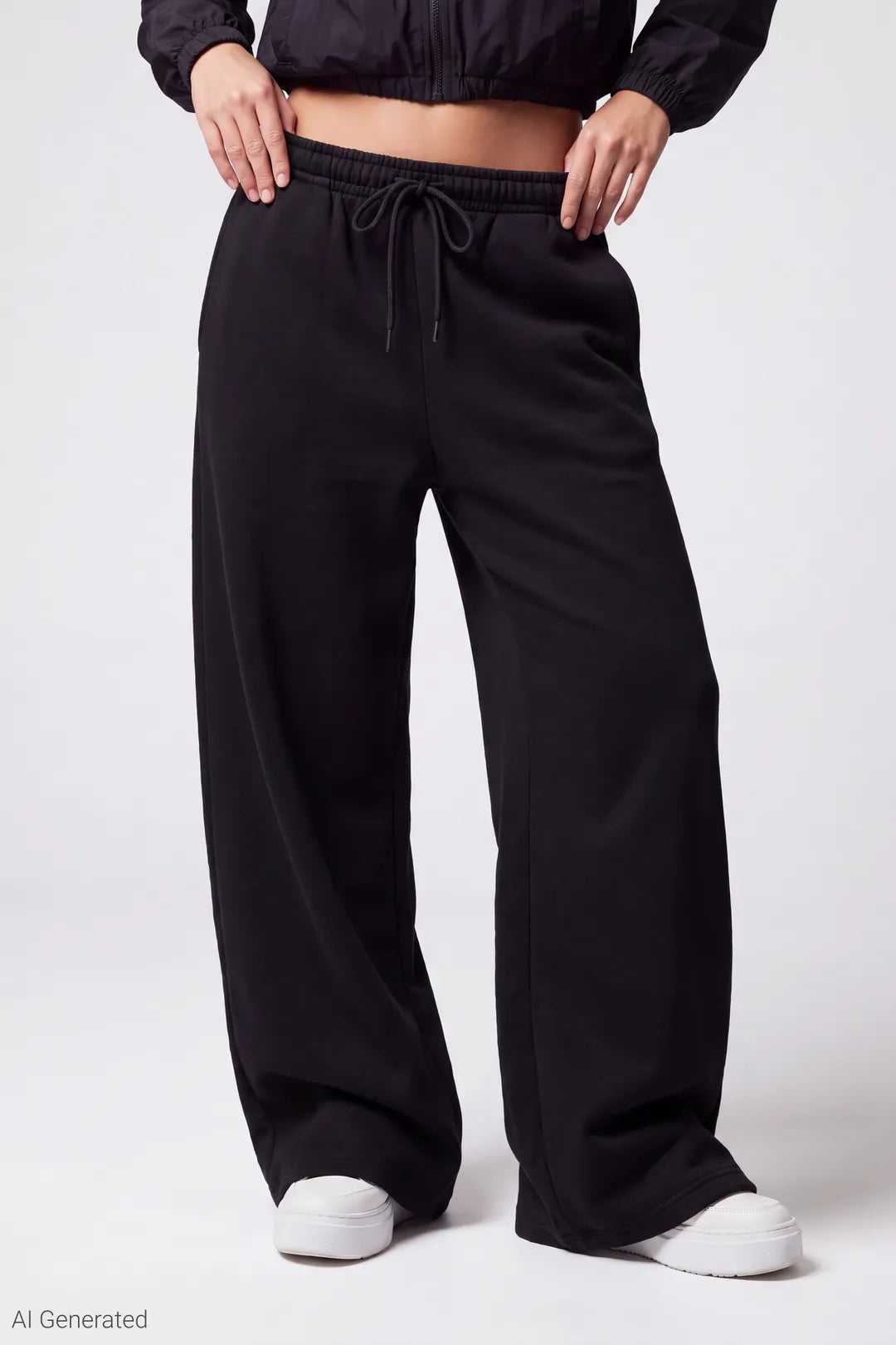 Alt View 3. Fleece Low Rise Wide Leg Sweatpant - Black