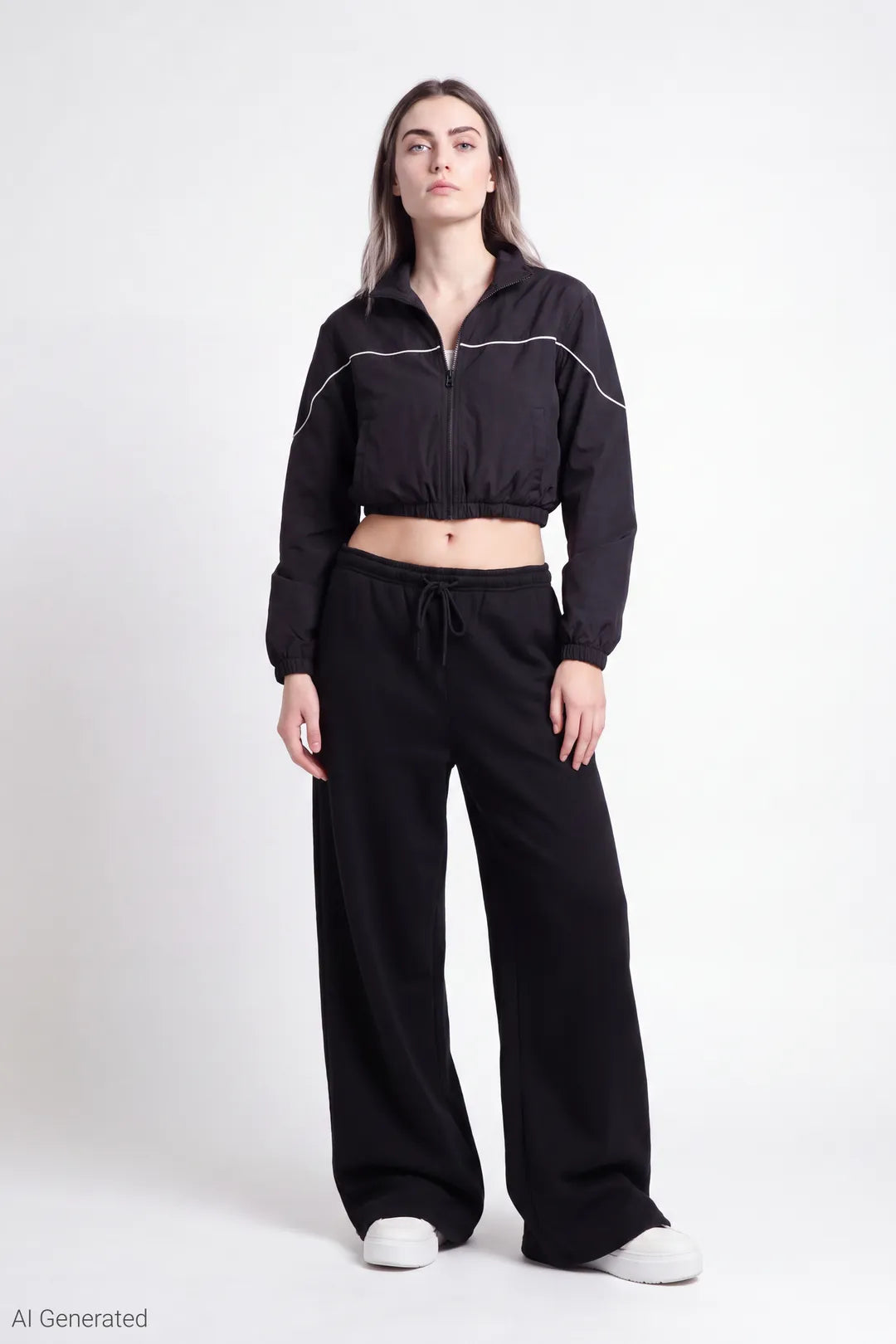 Fleece Low Rise Wide Leg Sweatpant - Black