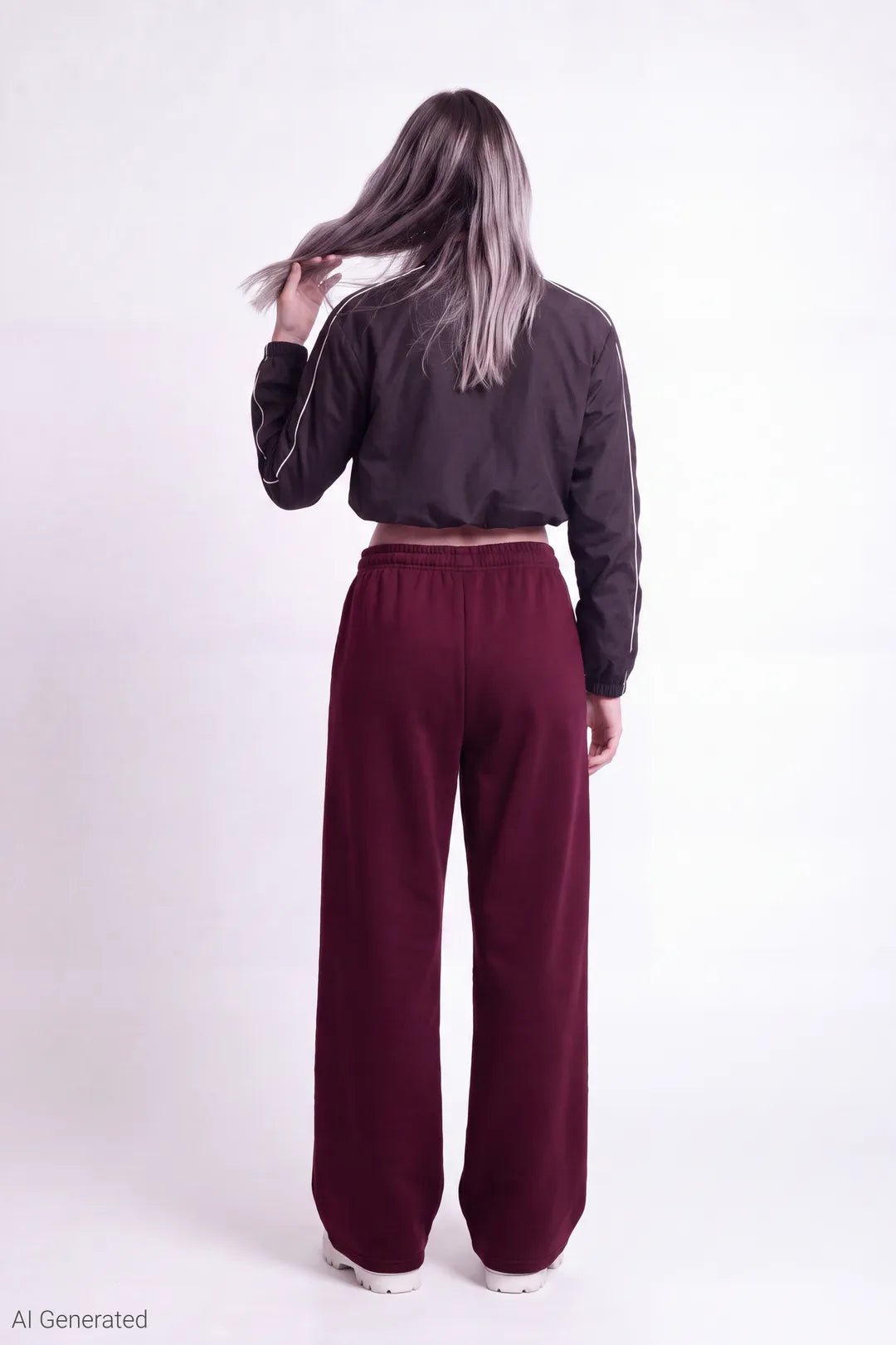 Alt View 2. Fleece Low Rise Wide Leg Sweatpant - Burgundy