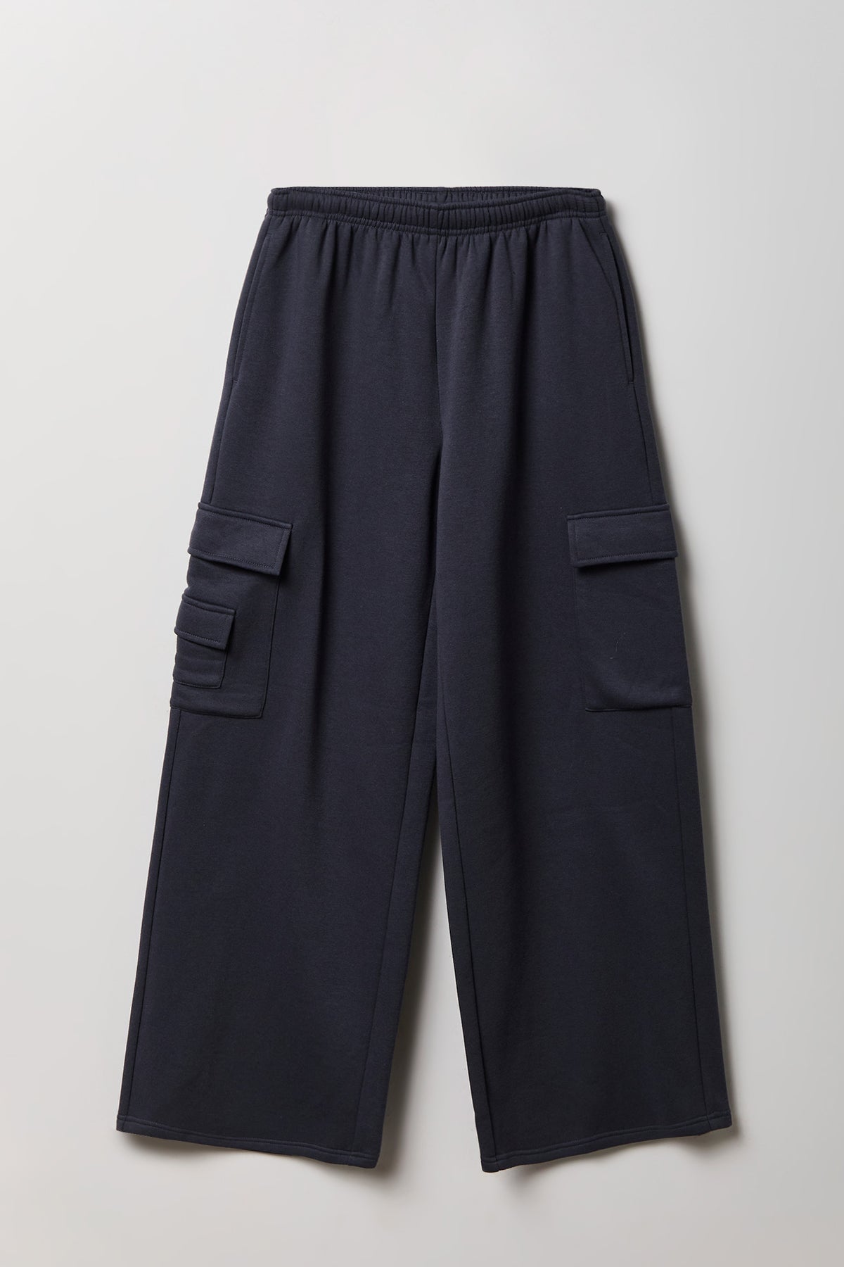 Fleece Low Rise Wide Leg Cargo Sweatpant - Dark Grey