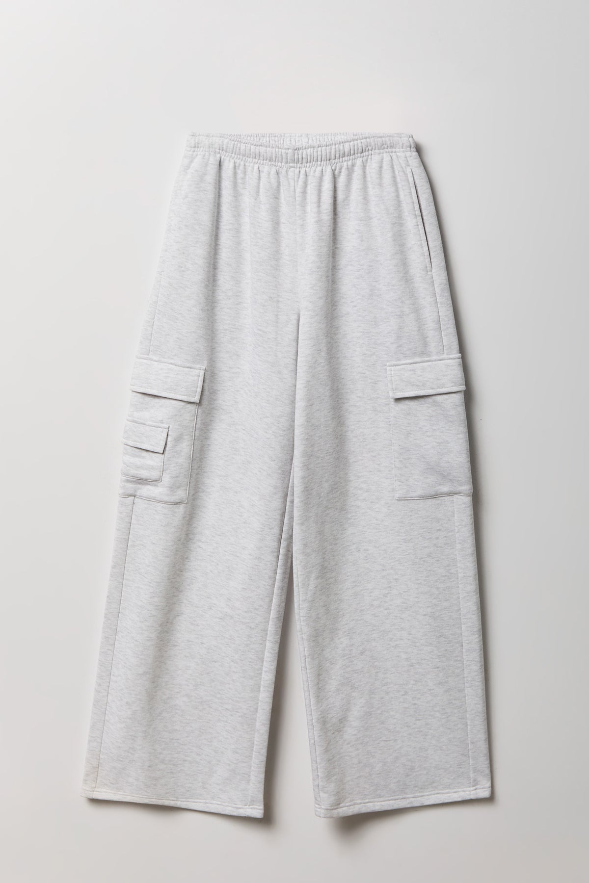 Fleece Low Rise Wide Leg Cargo Sweatpant - Light Grey