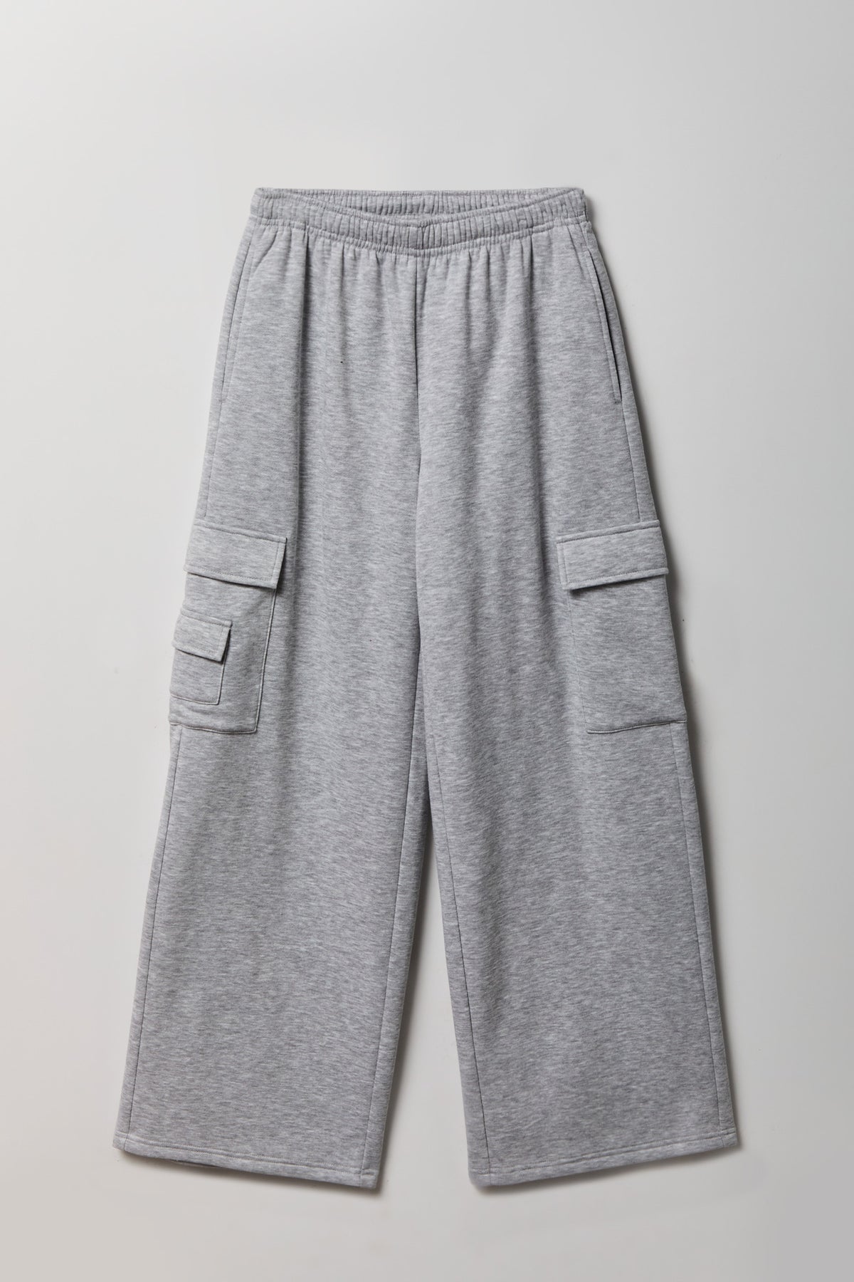 Fleece Ultra Wide Leg Cargo Sweatpant - Heather Grey