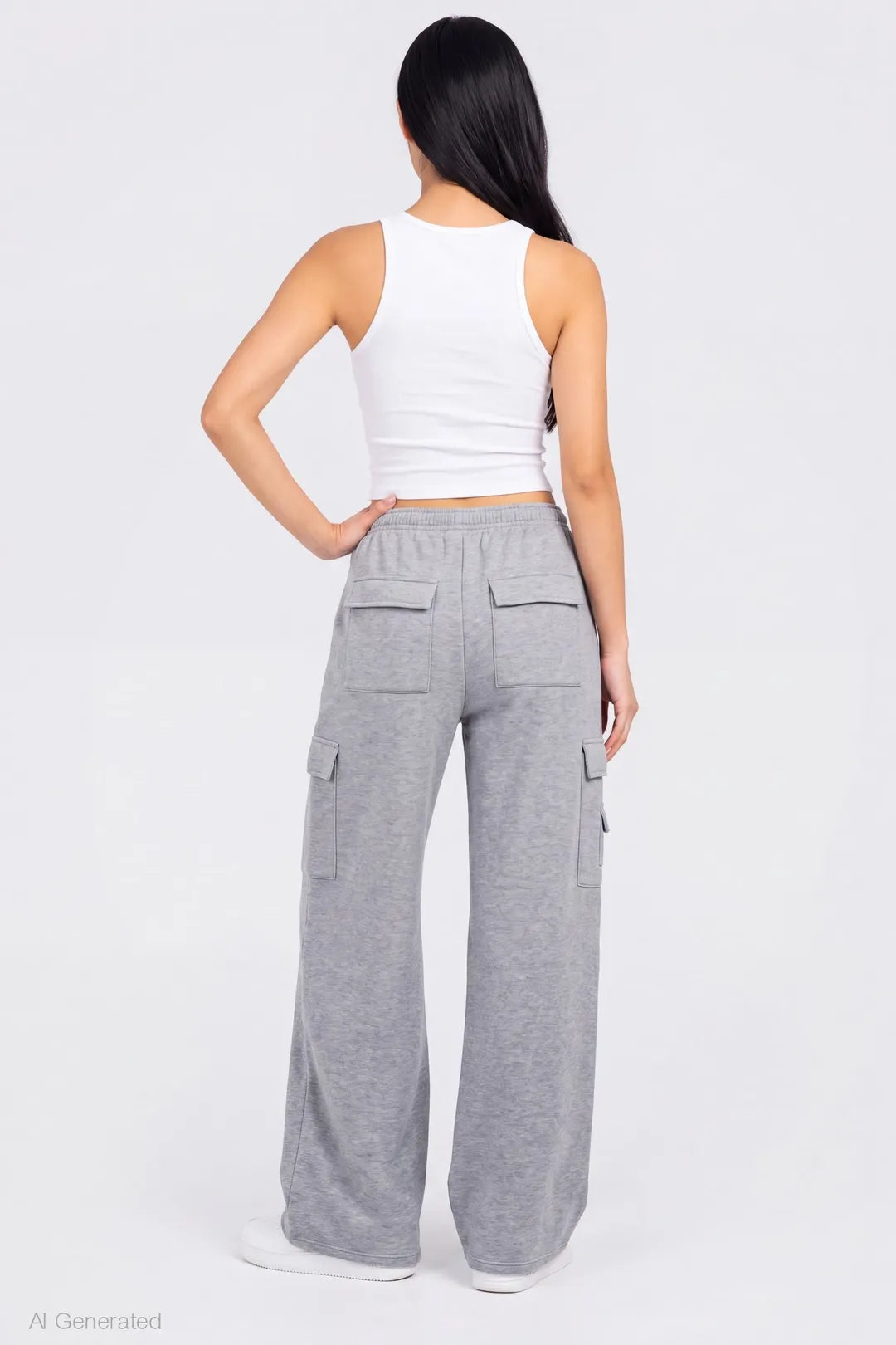 Alt View 2. Fleece Ultra Wide Leg Cargo Sweatpant - Heather Grey